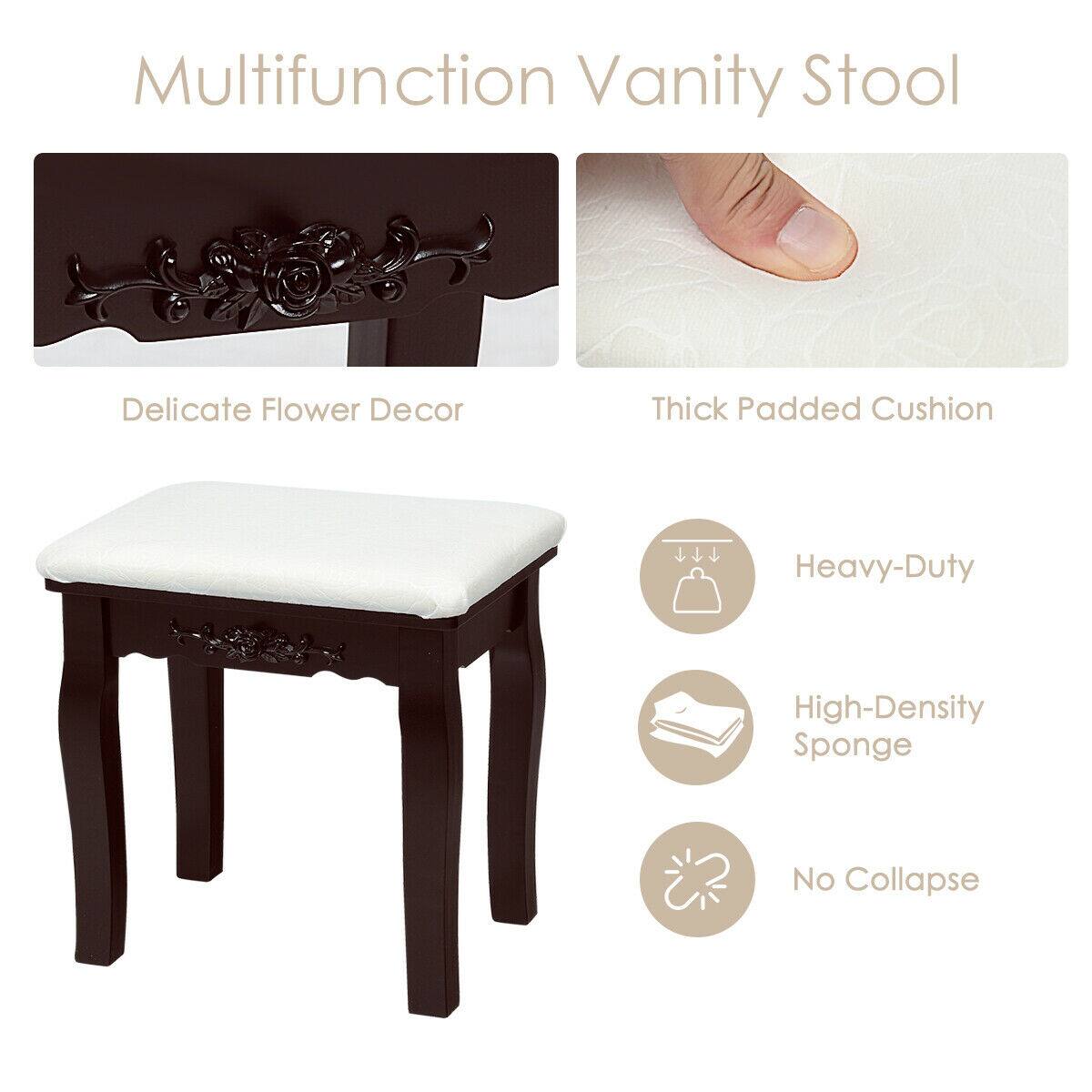 Multifunction Vanity Stool

- Delicate Flower Decor
- Thick Padded Cushion
- Heavy-Duty
- High-Density Sponge
- No Collapse