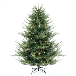 WELLFOR - 6ft Pre‑lit Hinged Artificial Christmas Tree with 778 Branch Tips &240 LED Lights, Xmas Tree with for Holiday Decoration - Green