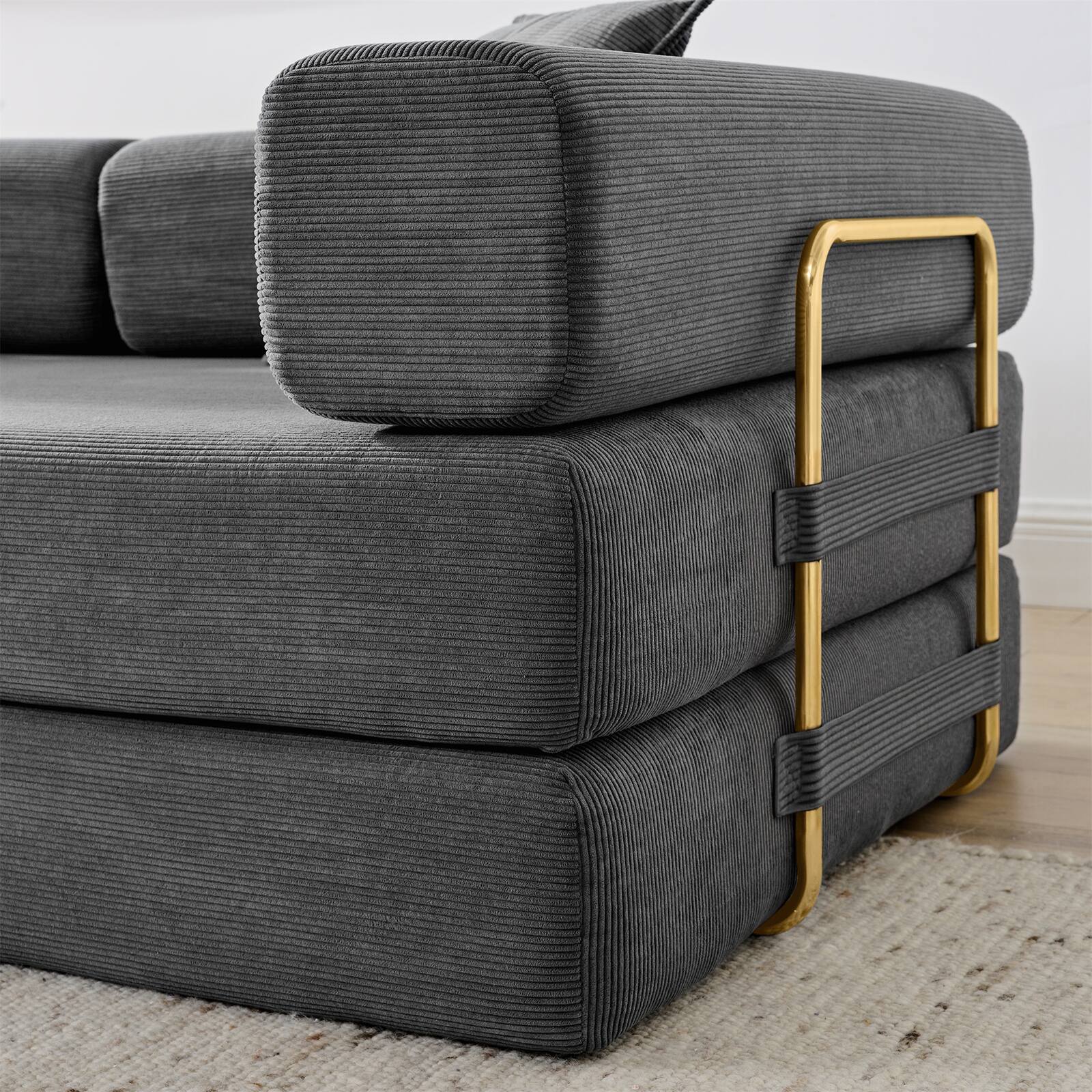 Alt View 1. Trinkets Crazed - 4-In-1 Free Combination Loveseat Convertible Sleeper Sofa Bed Floding Futon Couch Corduroy Modular Sofa Couch - Grey.