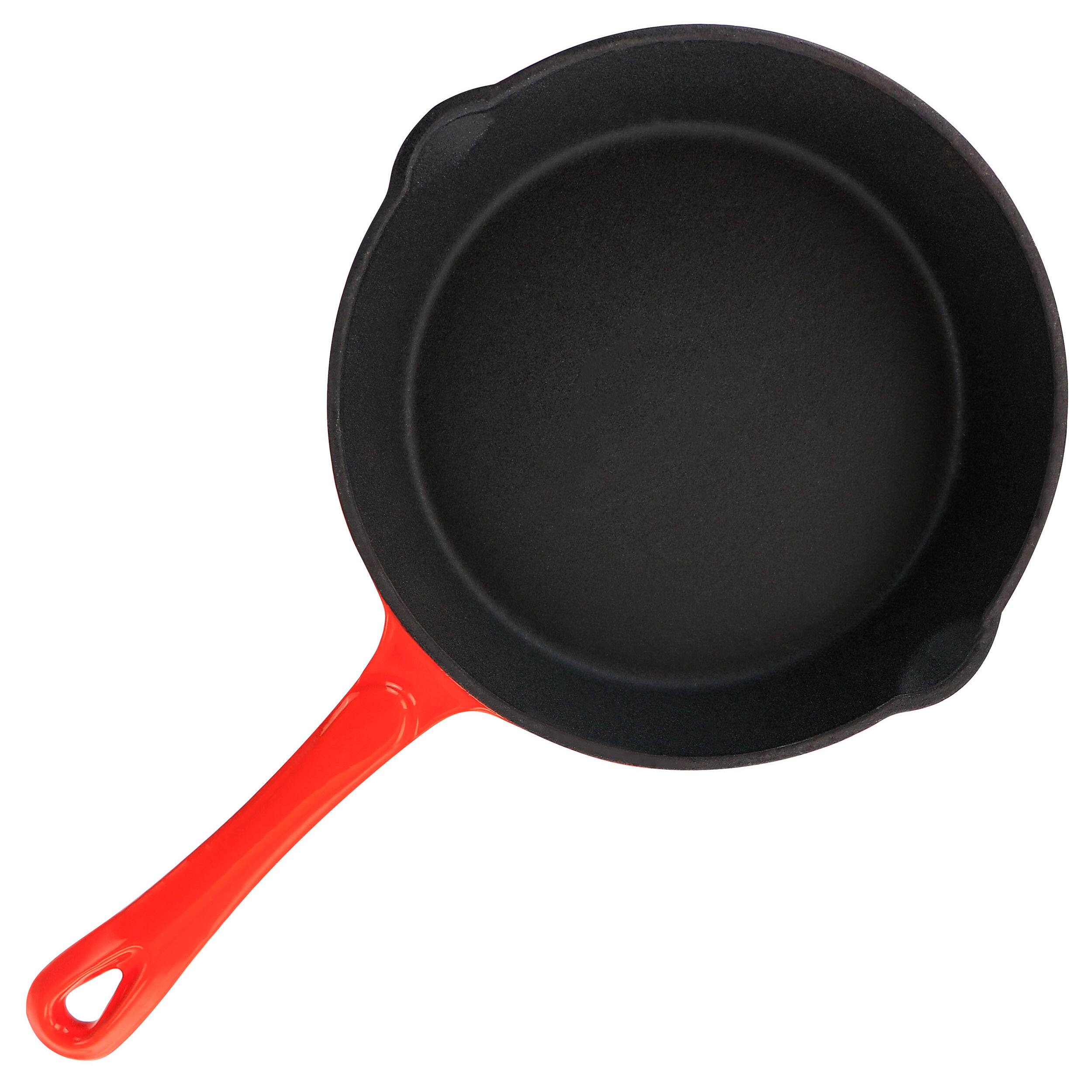 Alt View 2. Mega Chef - MegaChef Enameled Round 8 Inch PreSeasoned Cast Iron Frying Pan in Red - Red.