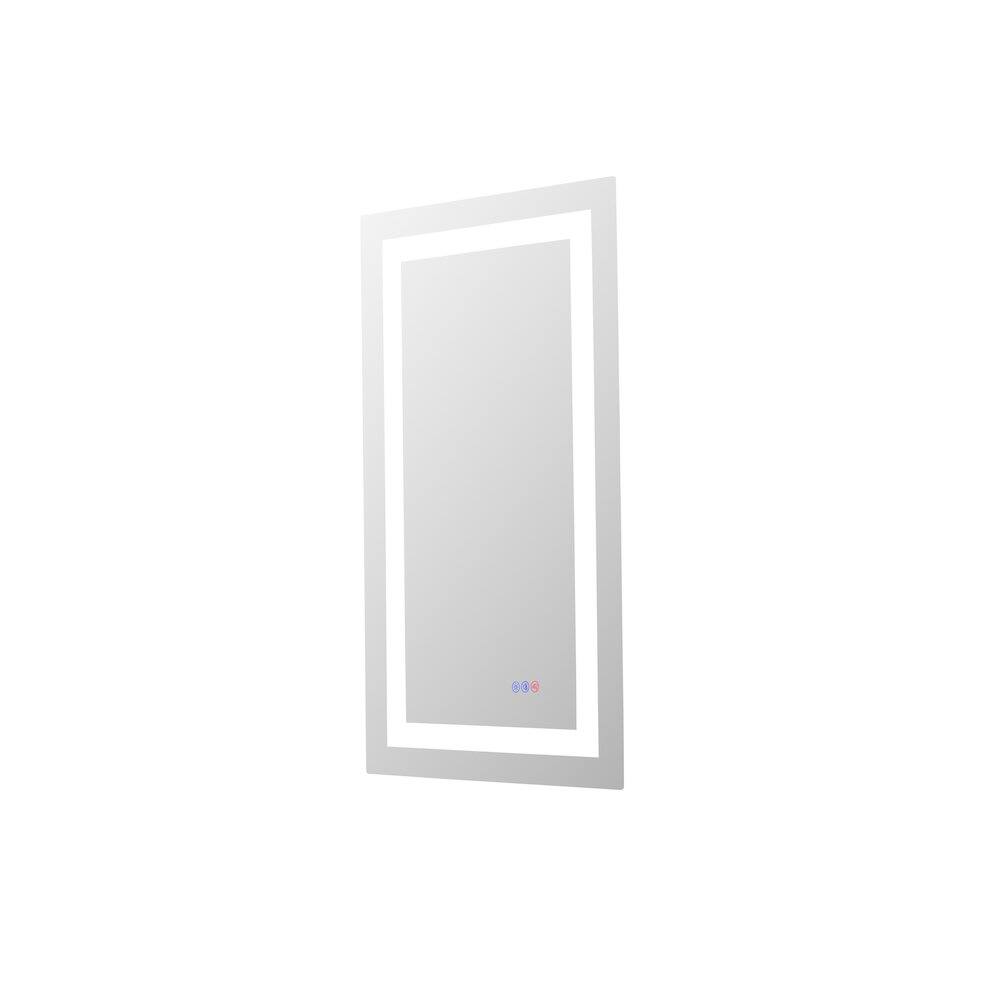 Left. Elegant Kitchen and Bath - Riven 36X18 Led Mirror, Adjustable Color 3000K/4200K/6400K - White.