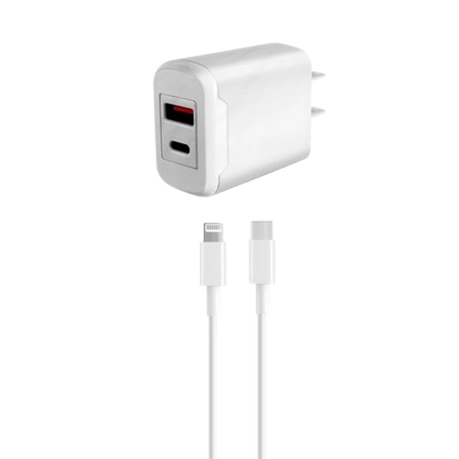 Front. Stock Preferred - 20W Fast Wall Charger with USB-C PD Cable (6ft) for iPhone 14/13/12/11 Pro/Max.