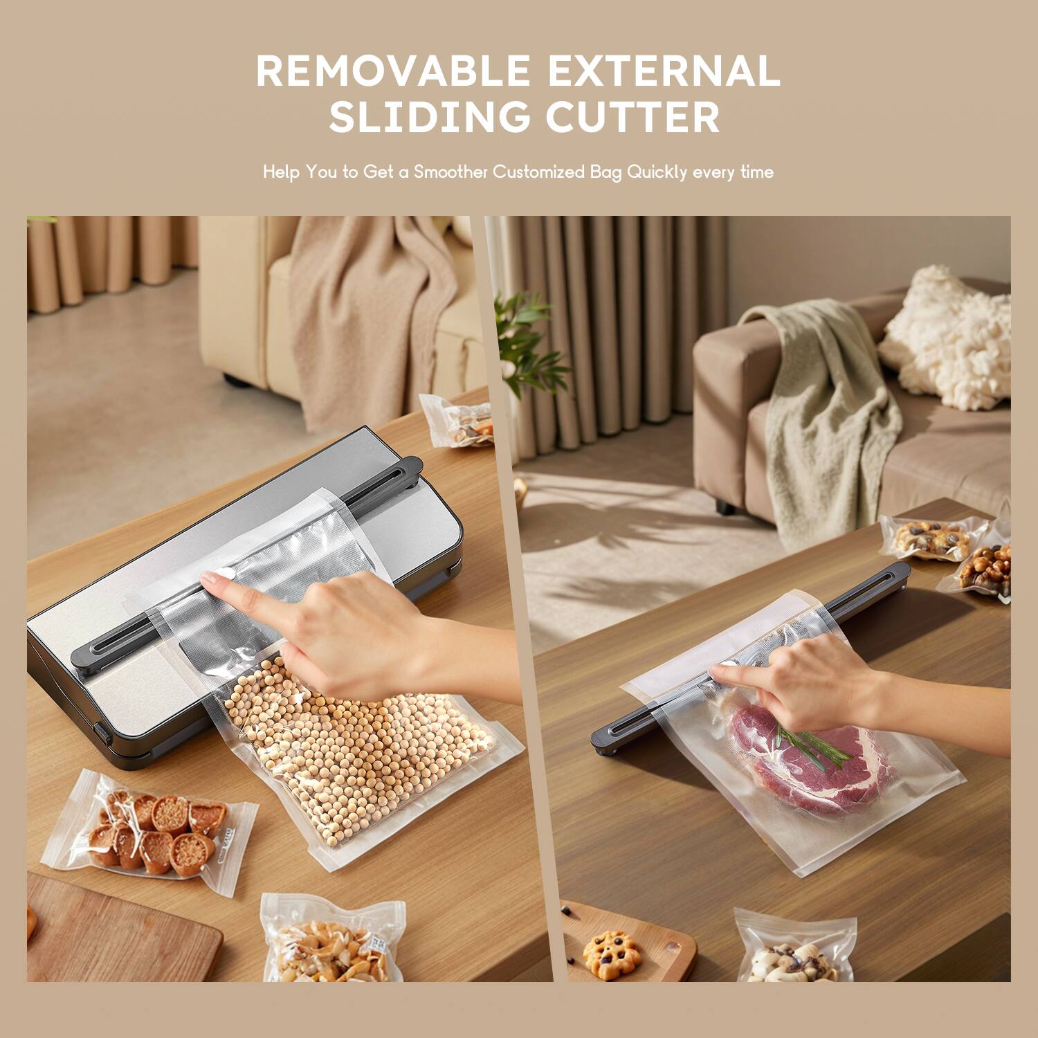 REMOVABLE EXTERNAL SLIDING CUTTER  
Help You to Get a Smoother Customized Bag Quickly every time