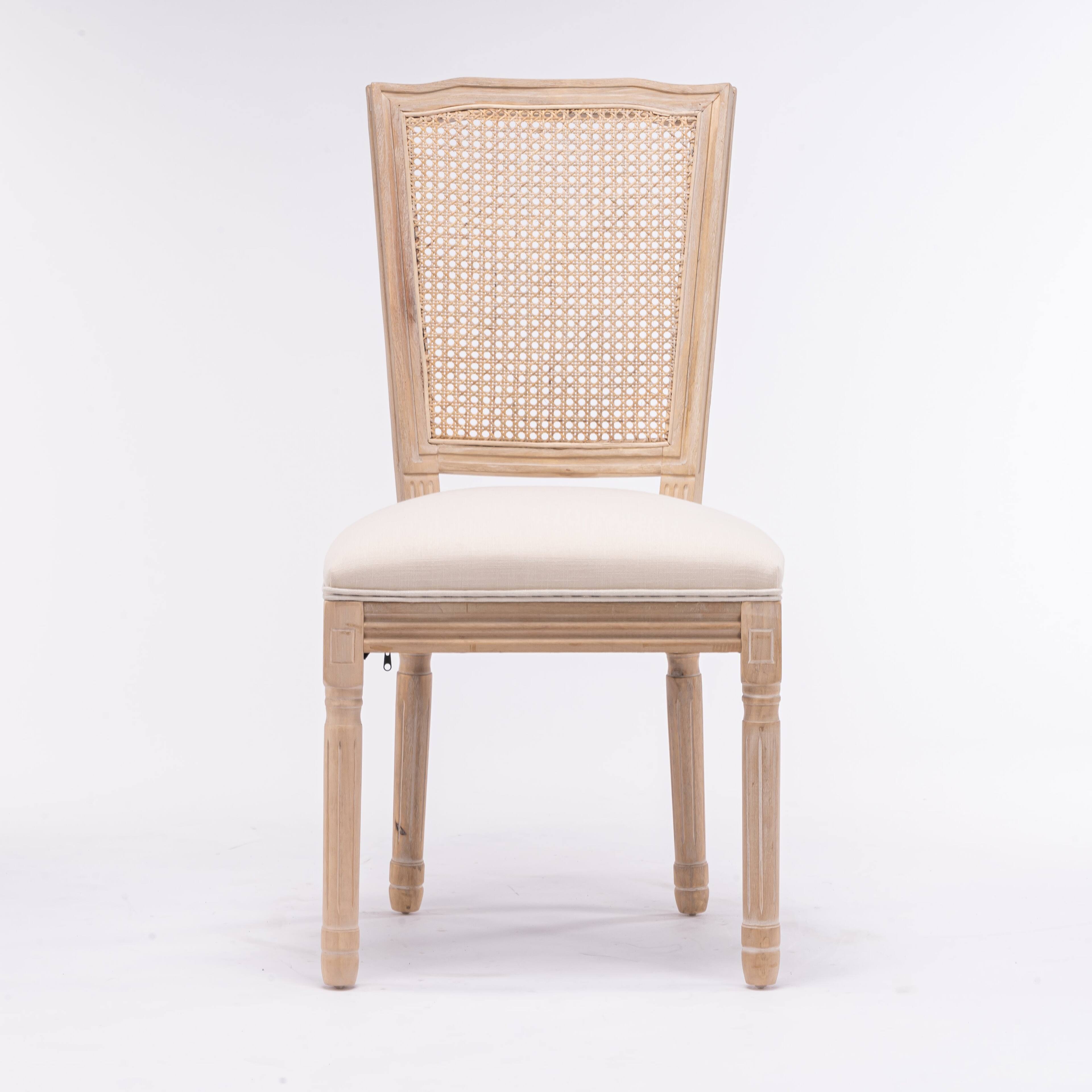 Alt View 7. Boyel Living - Cream French Style Solid Wood Frame Linen Fabric Square Rattan Back Dining Chair Set of 2 - Cream.