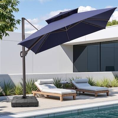 Alt View 6. Crestlive Products - Crestlive Products 11ft Square Aluminum Double Top Slide-tilt Cantilever Patio Umbrella with 350lbs Wheeled Base - Black.
