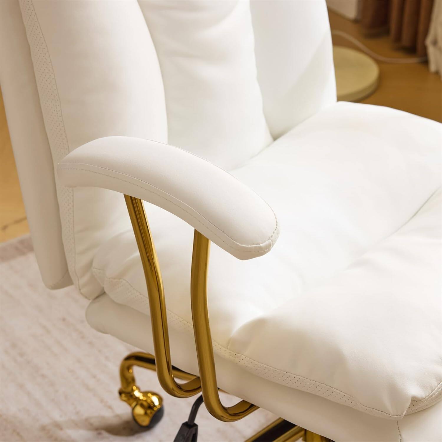 Alt View 3. Winado - Desk Chair with Removable Armrests, Back,Adjustable Rolling Swivel Computer Task Chair for Study,Makeup,Office,Home - White-PU.