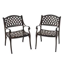 Nuu Garden - Outdoor 2-Piece Patio Cast Aluminum Dining Chairs with Armrests - Black with Gold-Painted Edges