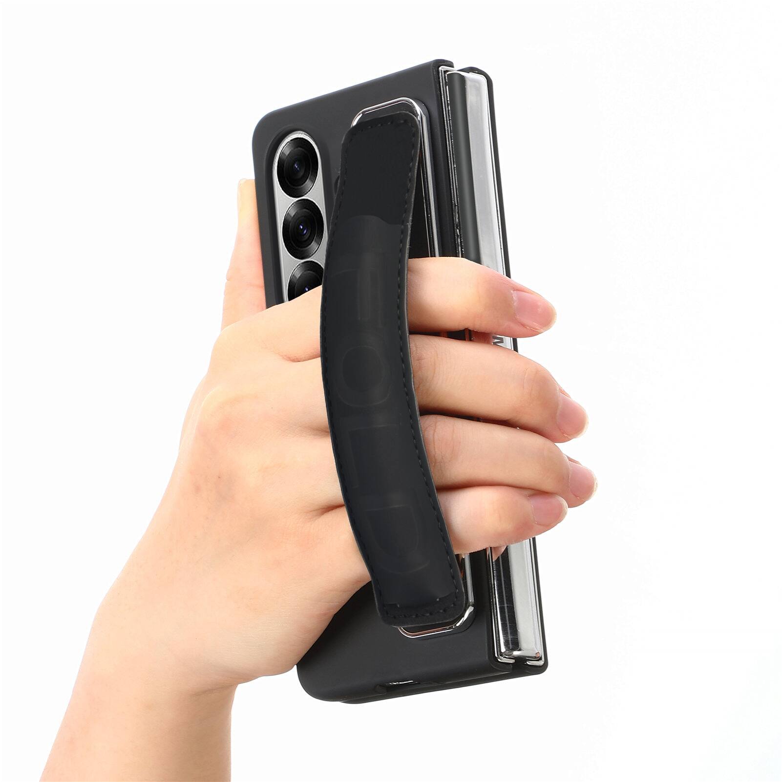 Alt View 6. Dteck - Shockproof Wristband Phone Case for Samsung Galaxy Z Fold7 with Screen Protector, Slim Hard PC TPU Full Protective Cover - Black.