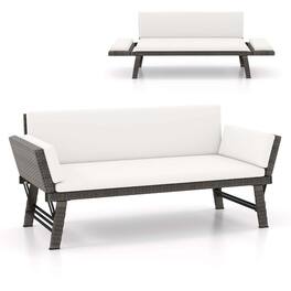 Costway - Outdoor Convertible Sofa Daybed with Adjustable Armrests Removable Cushions - White