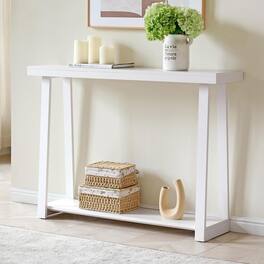 Kings Brand Furniture - Emma Narrow Console Table with Lower Shelf - Open White