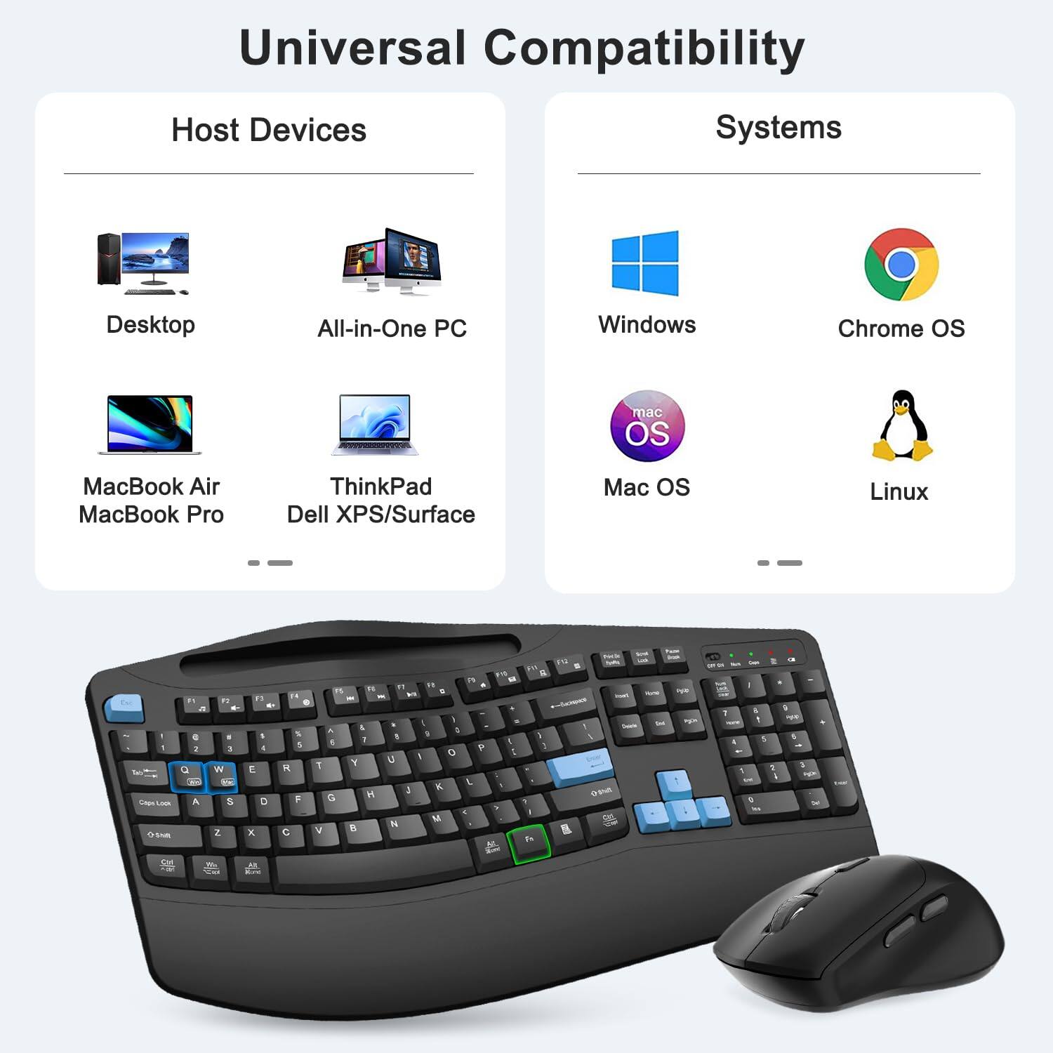Universal Compatibility

Host Devices
- Desktop
- All-in-One PC
- MacBook Air
- MacBook Pro
- ThinkPad
- Dell XPS/Surface

Systems
- Windows
- Chrome OS
- Mac OS
- Linux