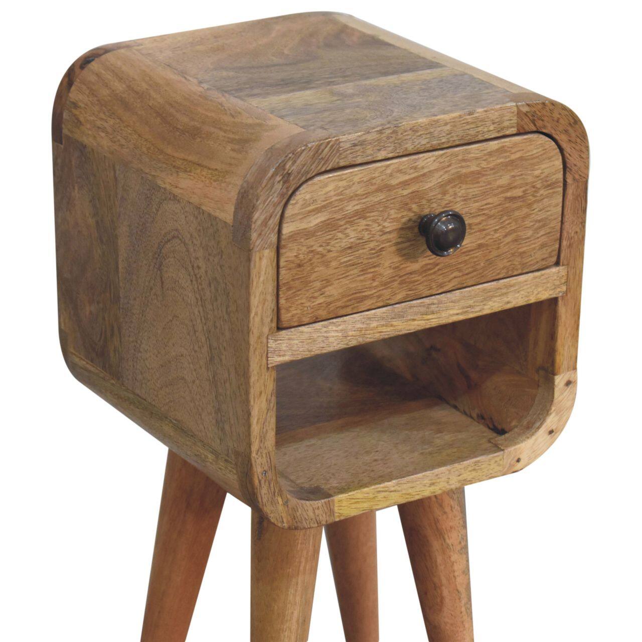 Alt View 2. Artisan Furniture - Artisan Furniture Solid Wood Extra Mini Oak-ish Curve Lower Bedside, 1 Drawer, 1 Open Slot, Nordic Legs, Light Brown - Oak.