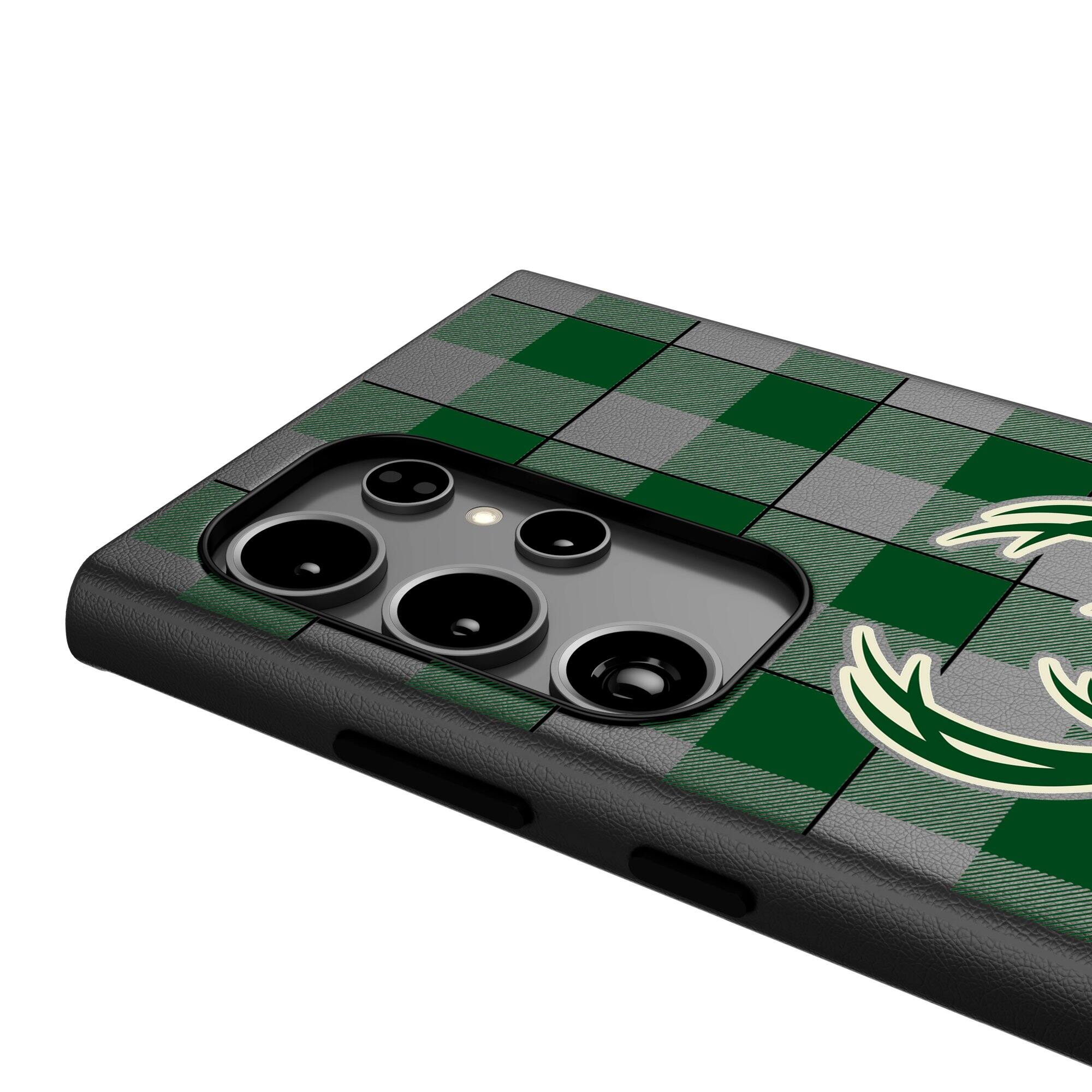 Alt View 3. Keyscaper - Milwaukee Bucks Plaid Galaxy Magnetic Bump Case - S25 Ultra - Black.