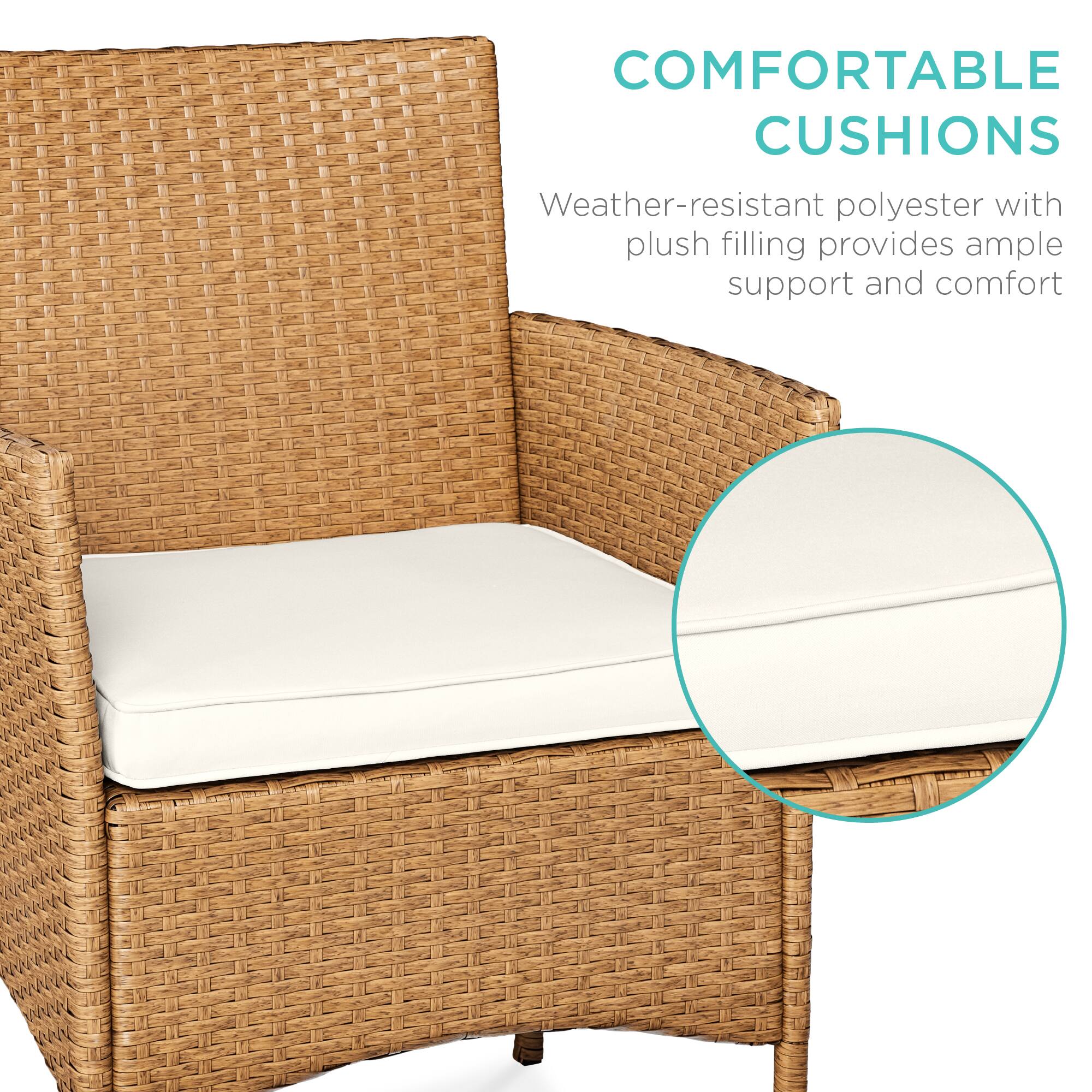 COMFORTABLE CUSHIONS

Weather-resistant polyester with plush filling provides ample support and comfort