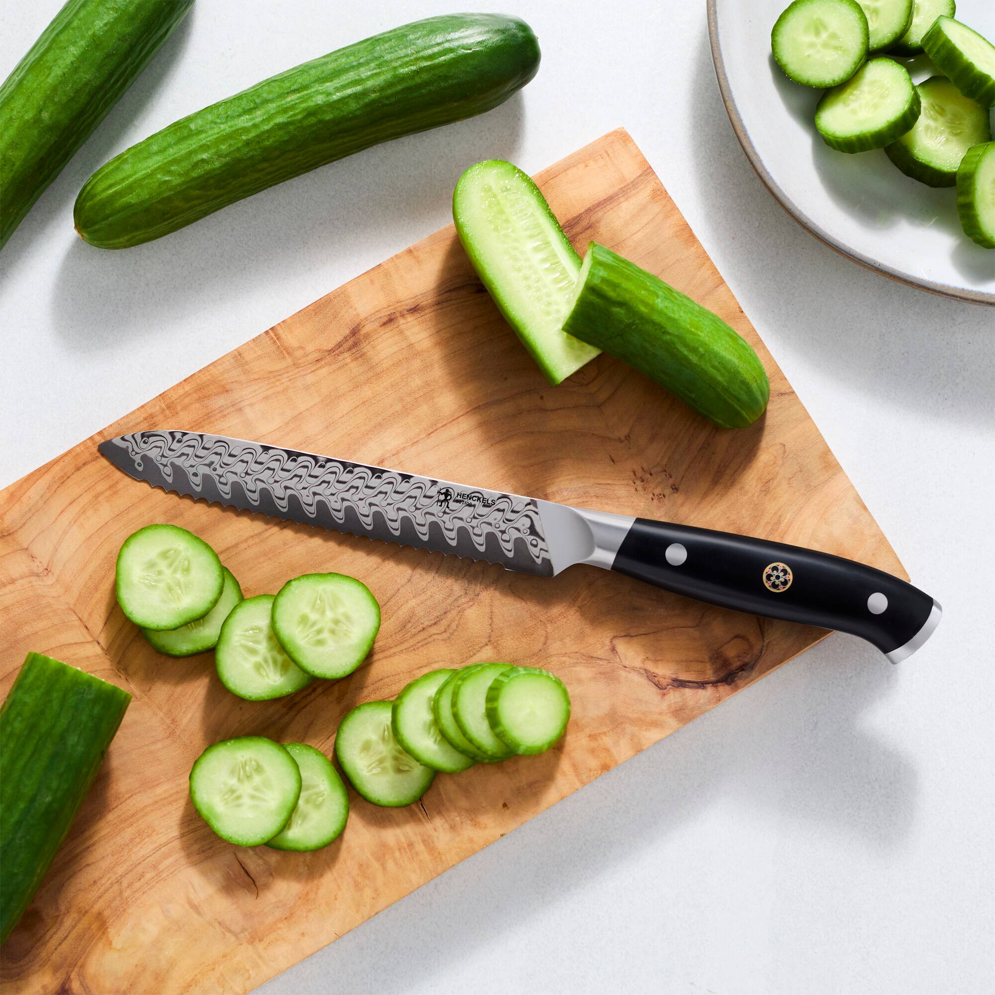 Alt View 1. Henckels - Henckels Compass Damascus 5-inch Serrated Utility Knife - Black.