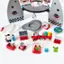 The toys are grouped by type, such as cars, airplanes, and space ships. There are also small toys, including a toy car, a toy airplane, and a toy space ship. The toys are displayed on a table, and there is a toy car with a toy space ship nearby. The toys are colorful and designed for children to play with.
