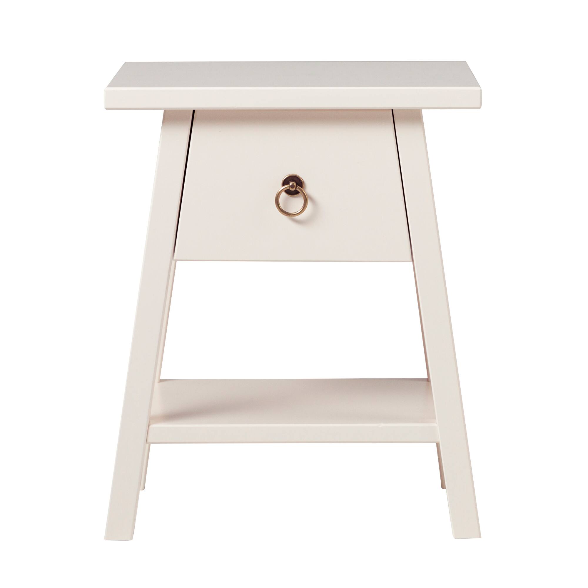 Walker Edison - Japandi Pull-Ring Bedside Table - Ivory White - Front_Zoom