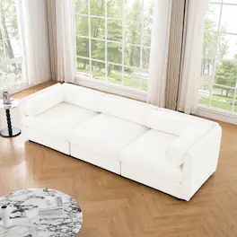 Anysun - Chenille 3-Seater Sofa with Hidden Storage - Cylindrical Backrest & Armrests, Contemporary Design. - White