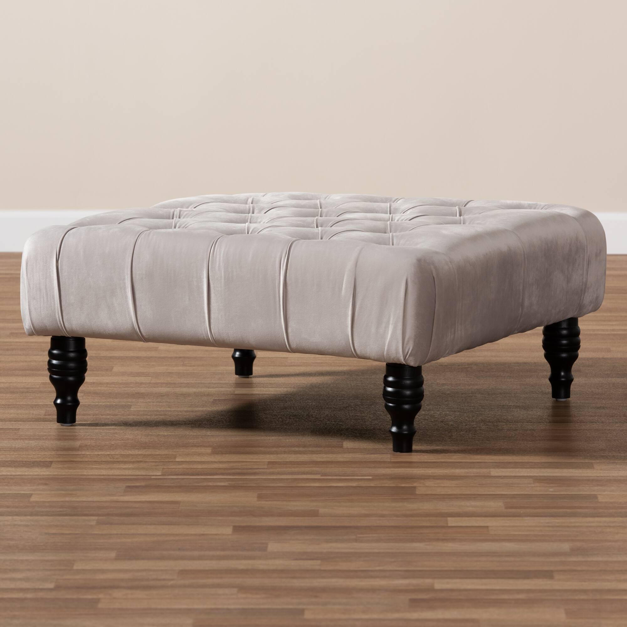 Alt View 2. Baxton Studio - Keswick Transitional Velvet Fabric Upholstered Button Tufted Cocktail Ottoman - Slate Gray.