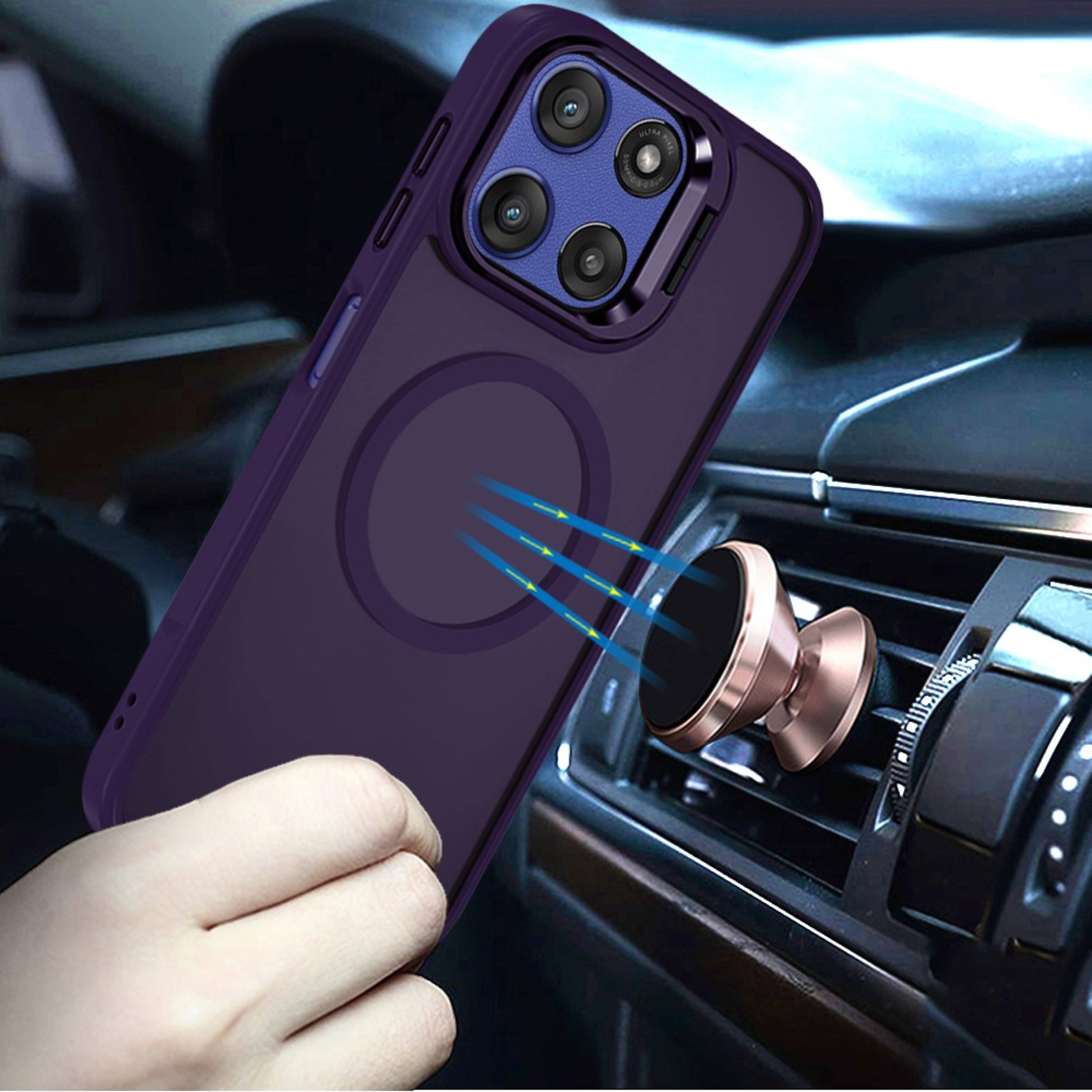 Left. Kitcheniva - Magnetic With Camera Lens Stand Case Tempered Glass For Moto G Stylus 2026/2025 Dark Purple - Dark Purple.