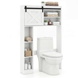 Costway - Over the Toilet Bathroom Storage Cabinet with Sliding Barn Door & Shelves - White