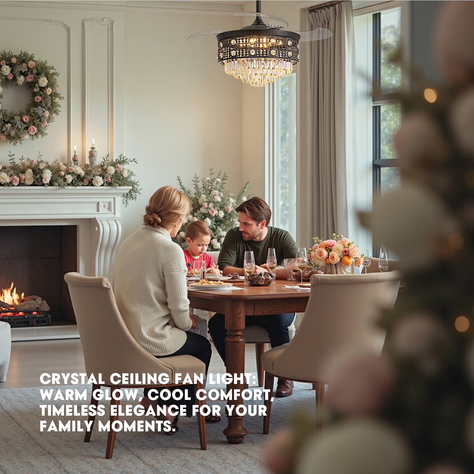 CRYSTAL CEILING FAN LIGHT: WARM GLOW, COOL COMFORT, TIMELESS ELEGANCE FOR YOUR FAMILY MOMENTS.