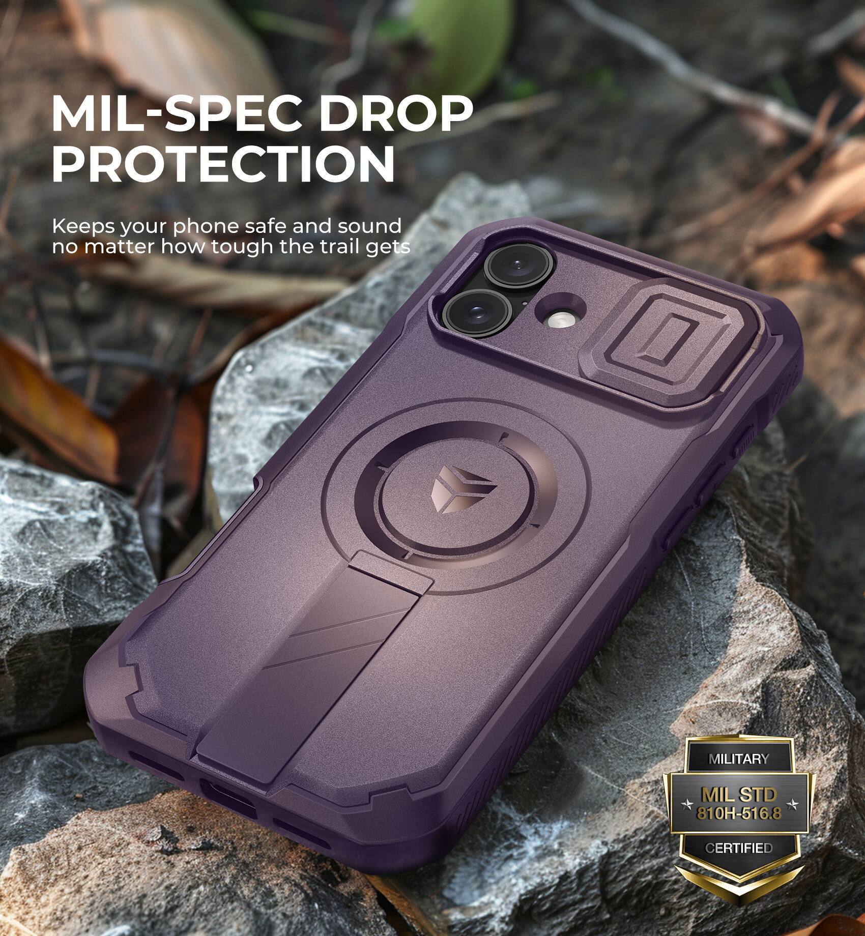MIL-SPEC DROP PROTECTION
Keeps your phone safe and sound no matter how tough the trail gets
MILITARY MIL STD 810H-516.8 CERTIFIED