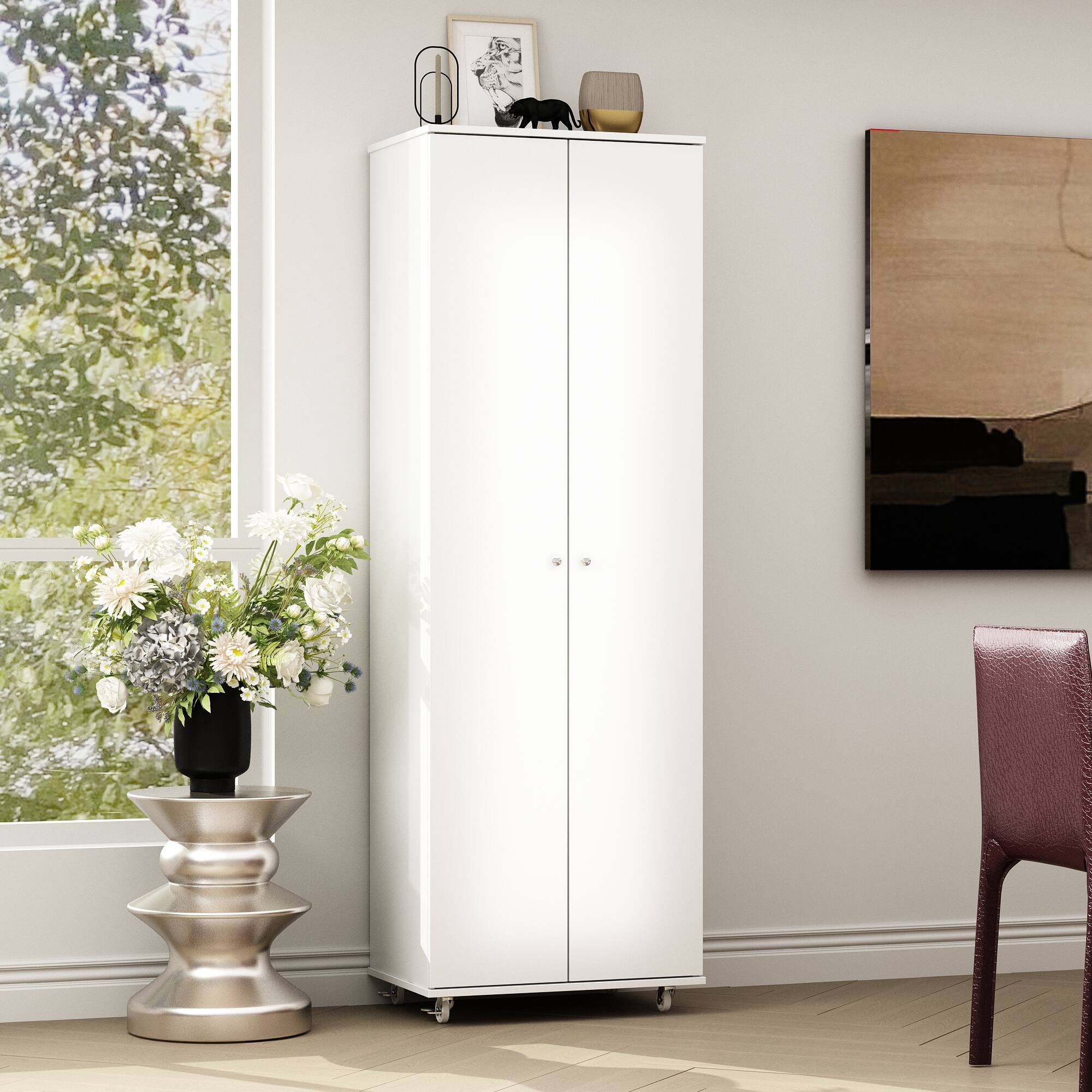 Alt View 9. Famapy - Famapy Tall Storage Shoe Cabinet: Mobile, Versatile Organizer with Lockable Wheels - White.