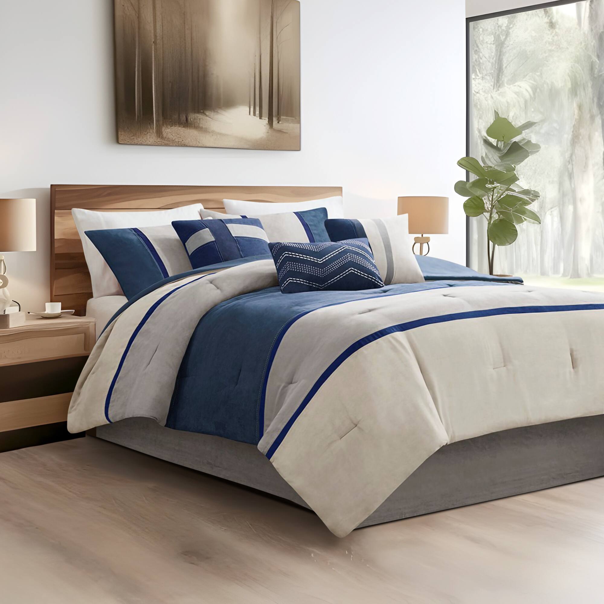 Alt View 4. Gracie Mills - Gracie Mills Kimberly 7-Piece Contemporary Microsuede Comforter Set - Blue.