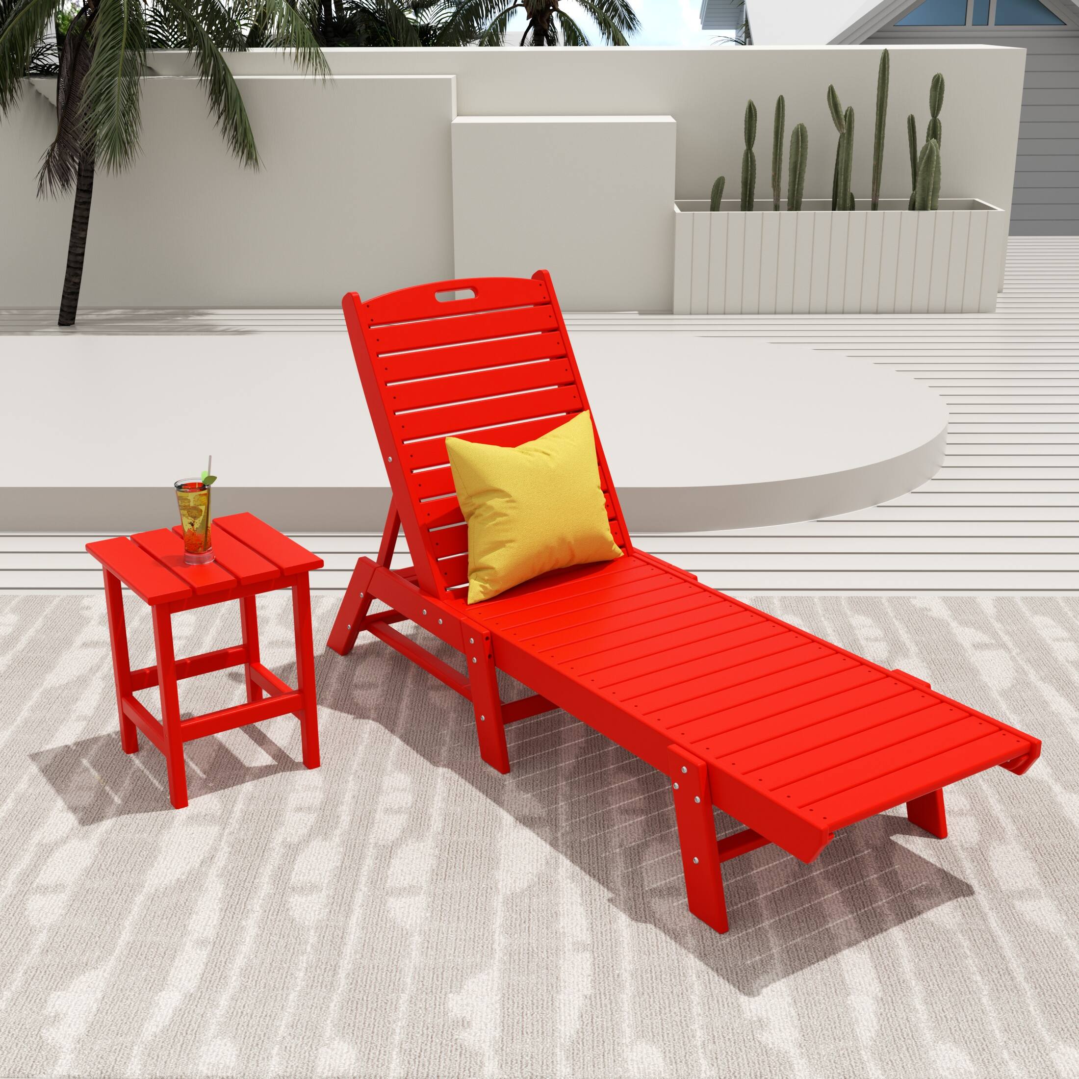 Angle. WestinTrends - WestinTrends Malibu 2-Piece Poly Outdoor Patio Chaise Lounge Chair with Side Table Set - Red.