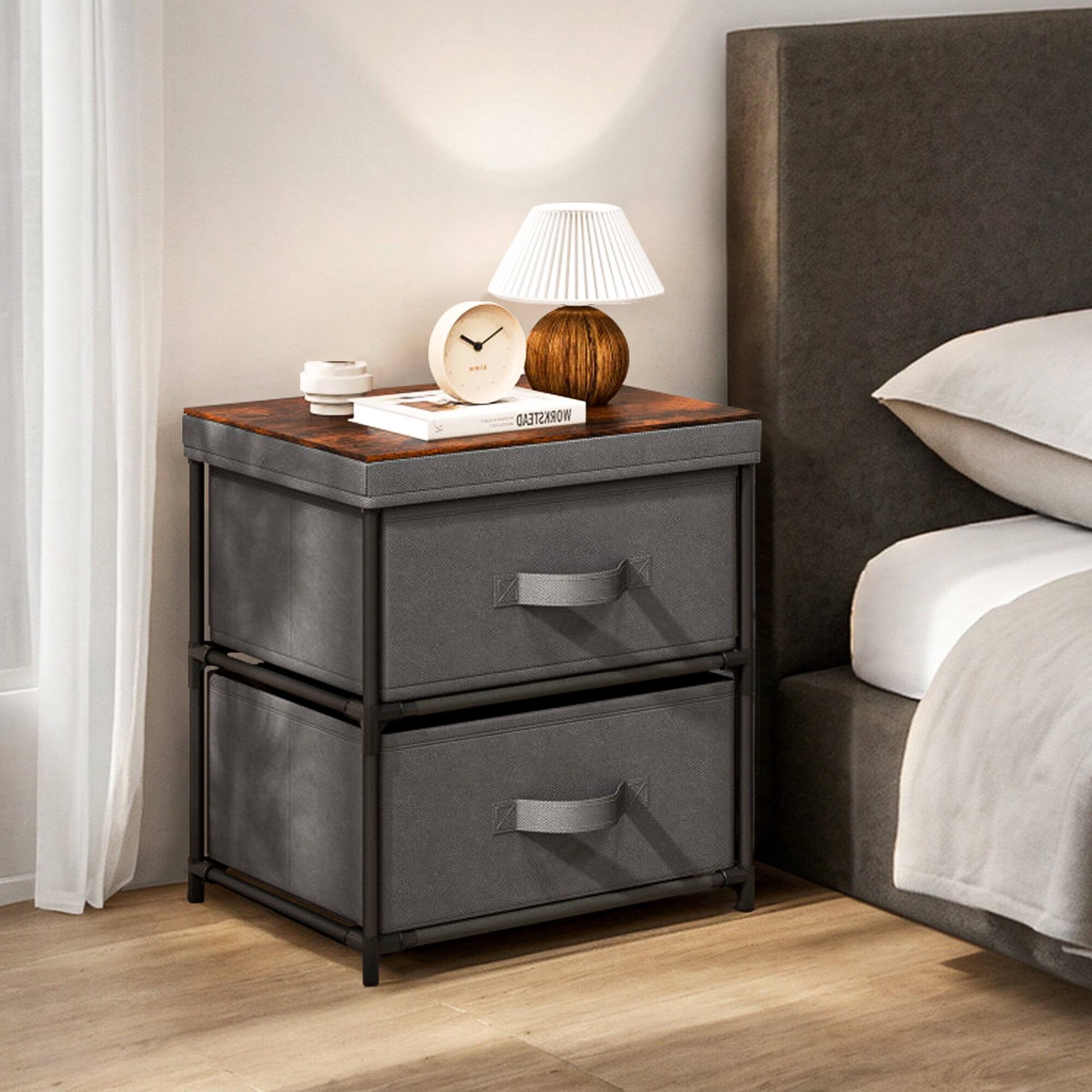 Angle. Kadyn - 2 Drawer Grey Nightstand Set of 2 for Bedroom Modern Bedside Table, Wood Finish Accent Table - Gray.