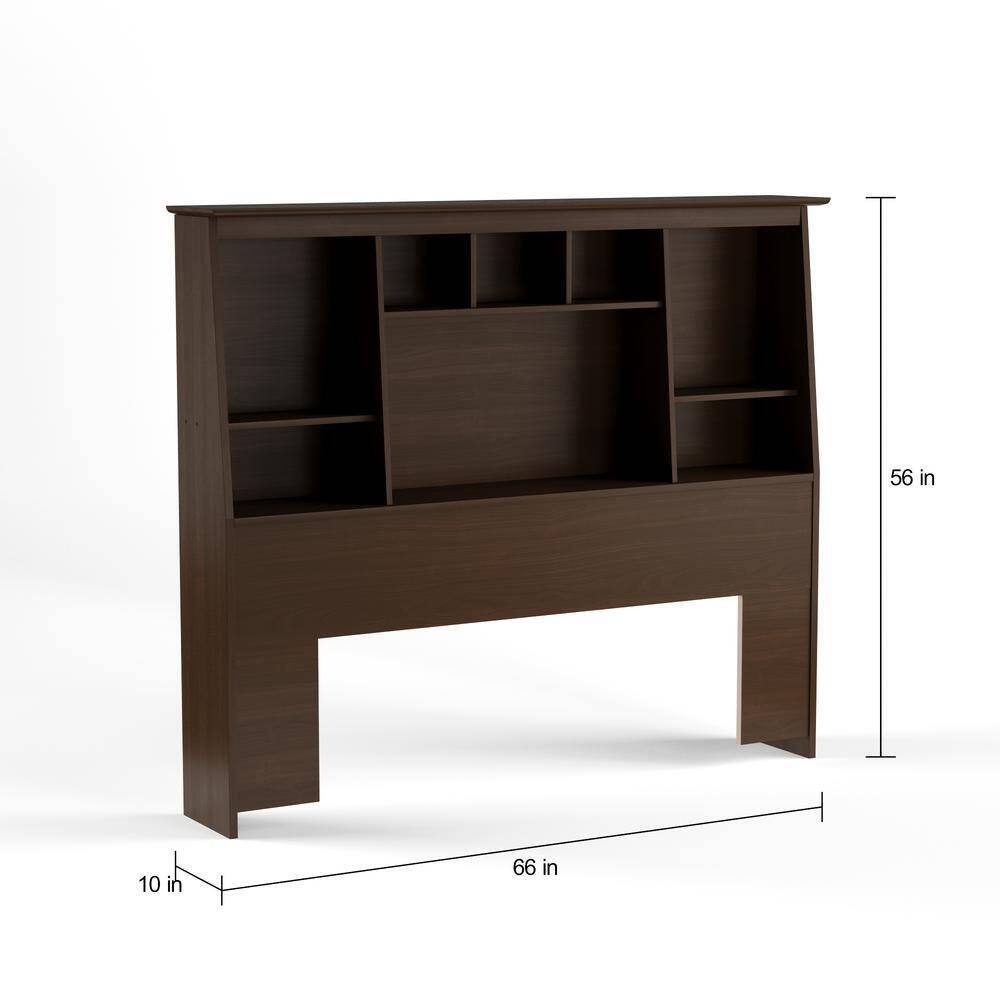 Alt View 1. Hivvago - Full size Farmhouse Bookcase Headboard in Espresso Brown Wood Finish - brown.