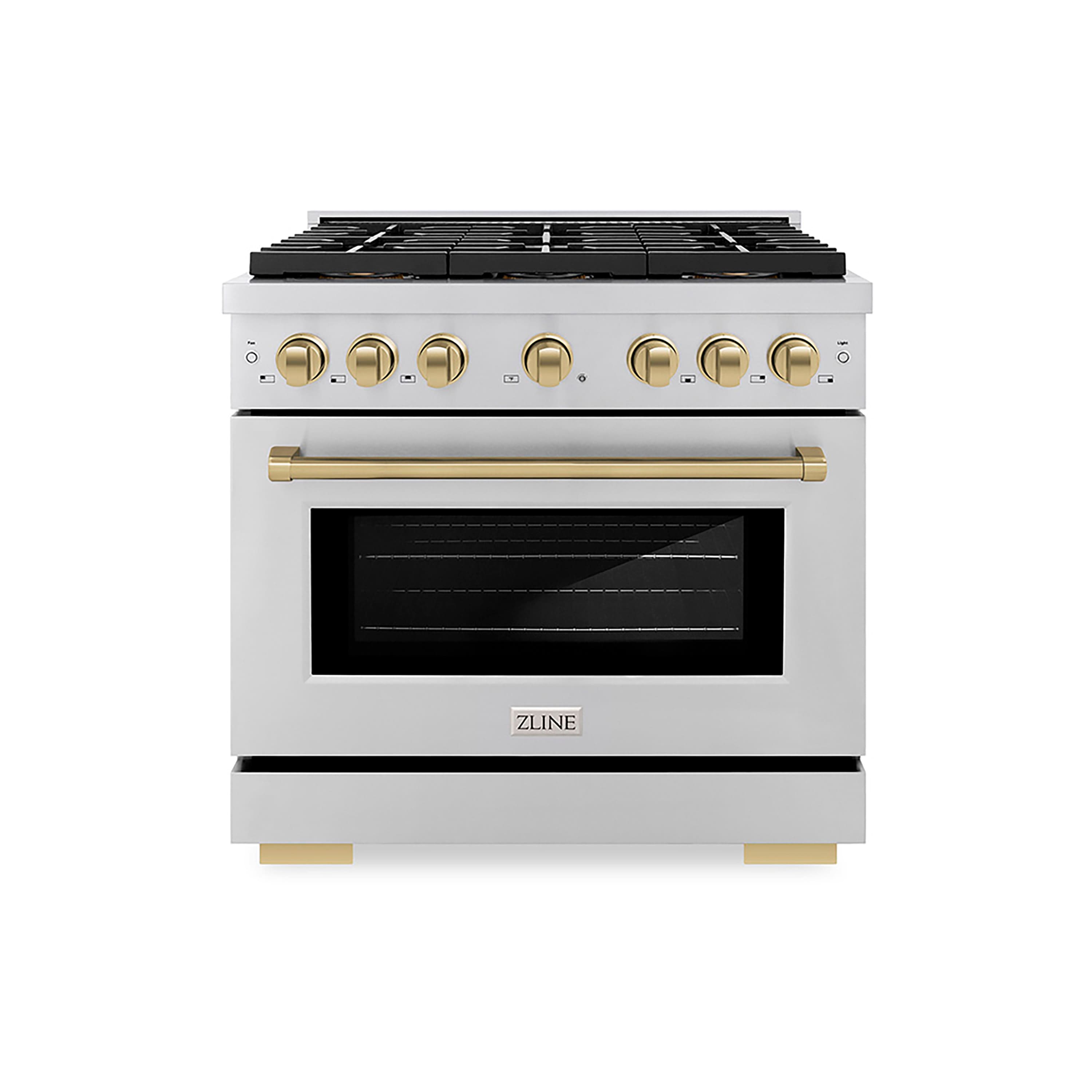 ZLINE - Autograph 36 in. Paramount Dual Fuel Range with 6 Burner DuoPro Cooktop and Bronze Accents (PSDRZ-36-CB) - Stainless Steel
