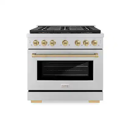 Front. ZLINE - 36 in. Wide 6 Burner 5.2 cu. ft. Autograph Paramount Dual Fuel Freestanding Range with DuoPro Cooktop - Stainless Steel.