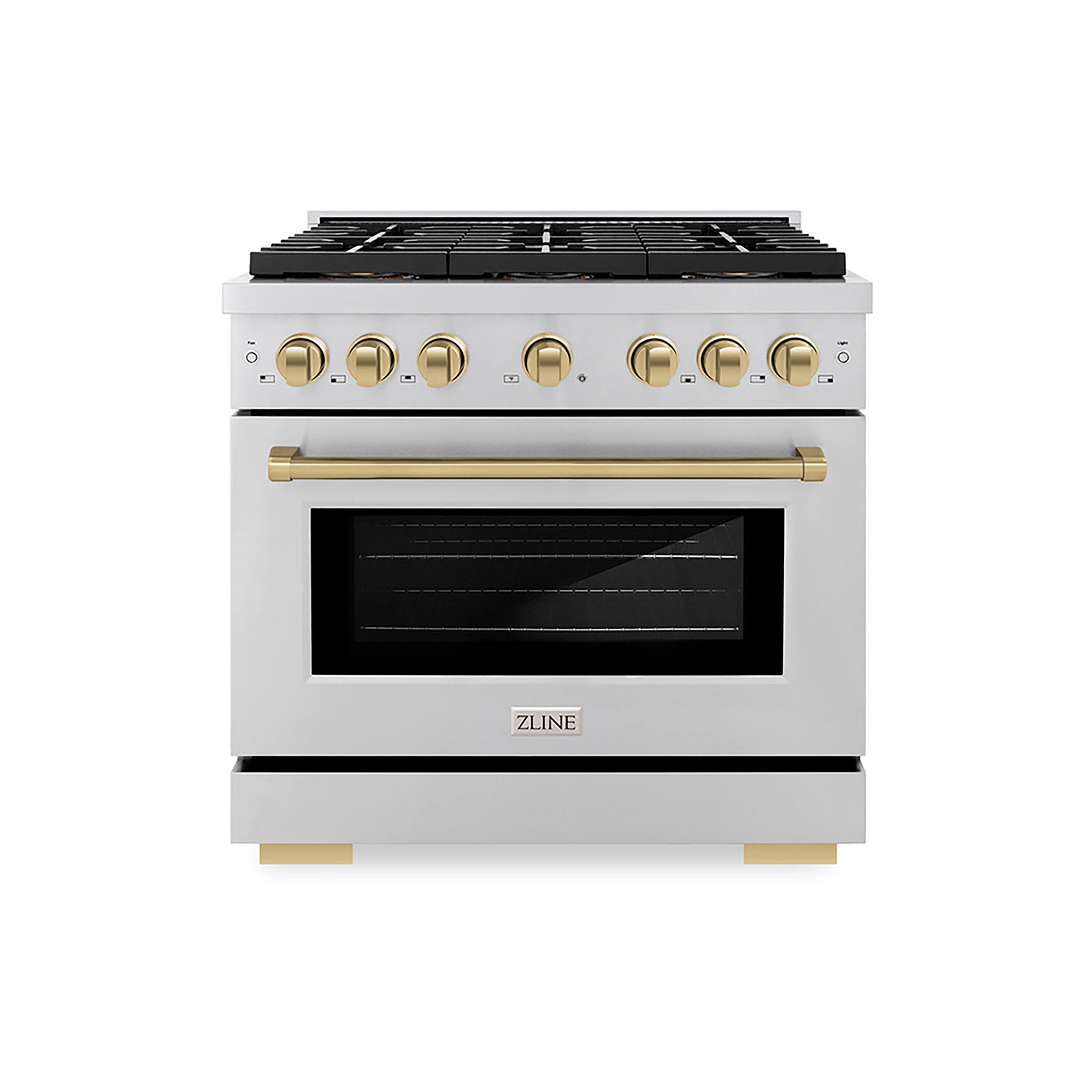 ZLINE - Autograph 36 in. Paramount Dual Fuel Range with 6 Burner DuoPro Cooktop and Bronze Accents (PSDRZ-36-CB) - Stainless Steel