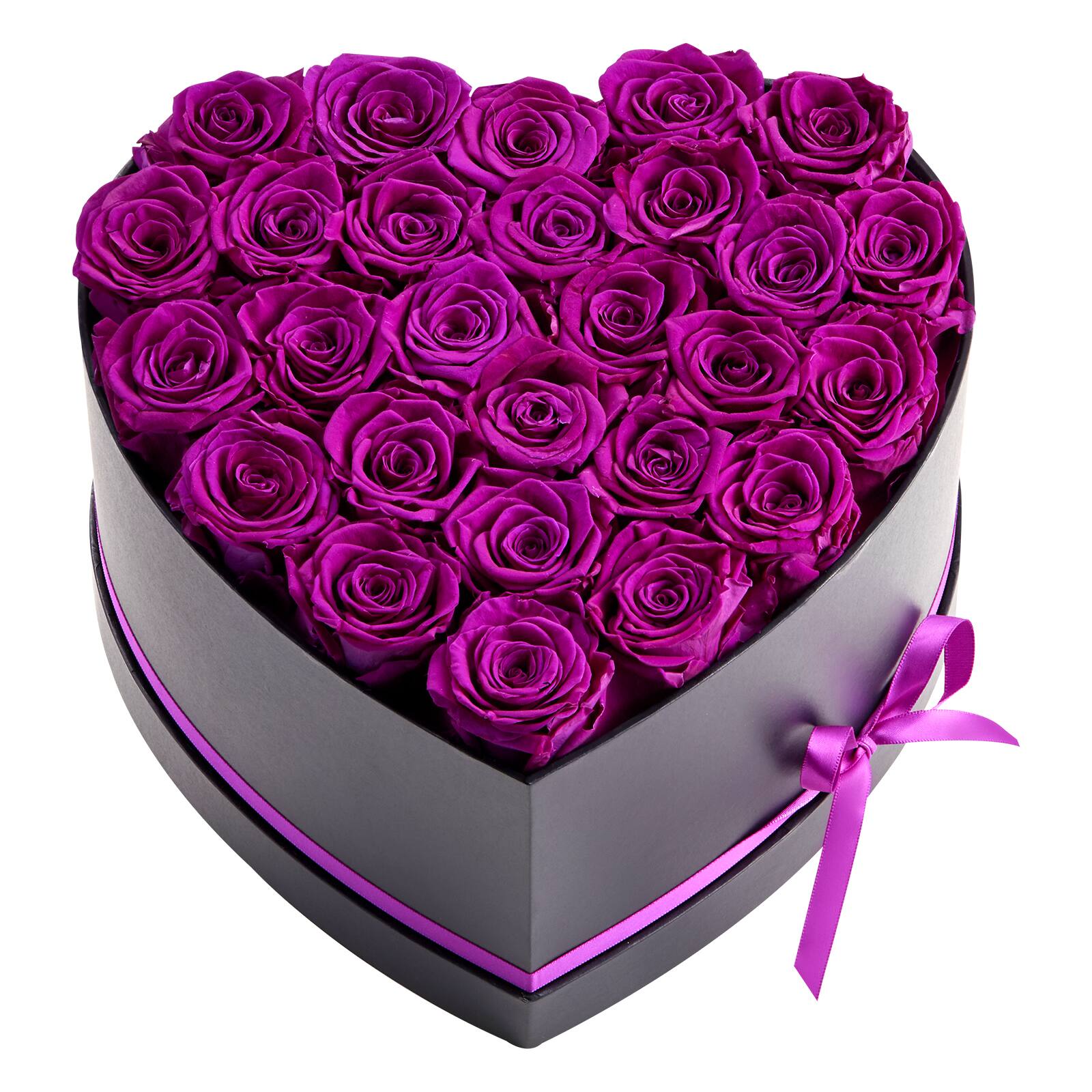 Alt View 5. VEVOR - Forever Flowers, 27 Preserved Roses in Heart Shape Box, Eternal Flowers Immortal Bouquet Birthday Present for Women - Purple, Black.