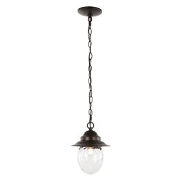 Jonathan Y - Manteo 8.25" 1-Light Farmhouse Industrial Iron/Glass Outdoor LED Pendant - Oil Rubbed Bronze/Clear