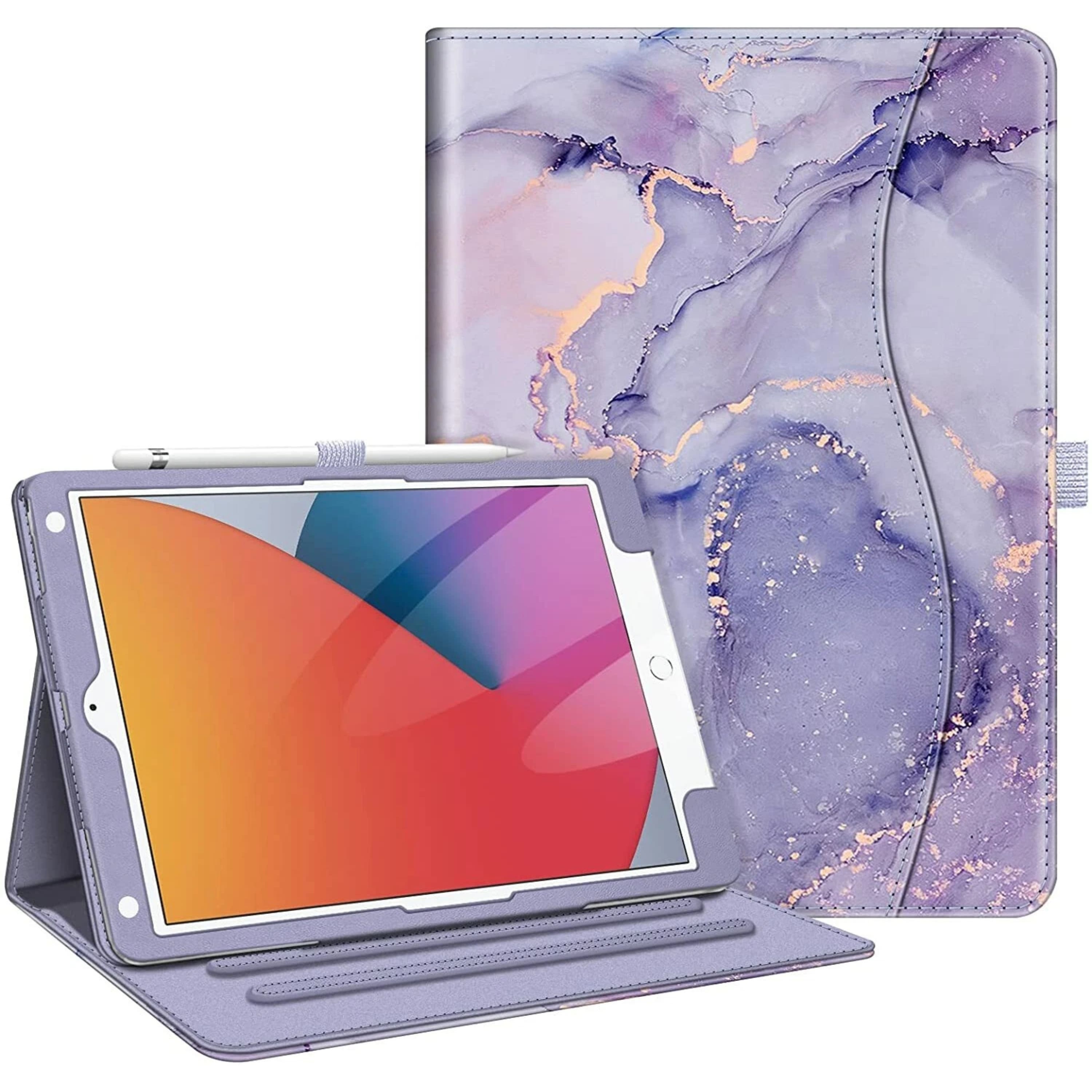 Front. Kitcheniva - Protective Stand Case For iPad 9th 8th 7th Generation 10.2 Inch With Pocket Holder Lilac Marble - Lilac Marble.