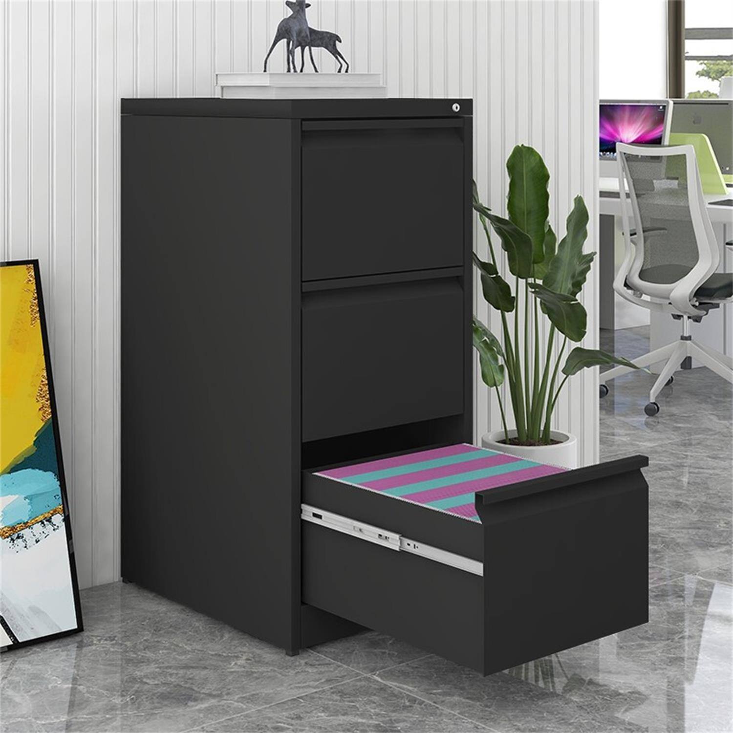 Alt View 1. COWLOWN - 3 Drawer Lockable Metal Vertical File Cabinet Black Storage Organizer for Letter A4 Legal Size Files Home Office Use.