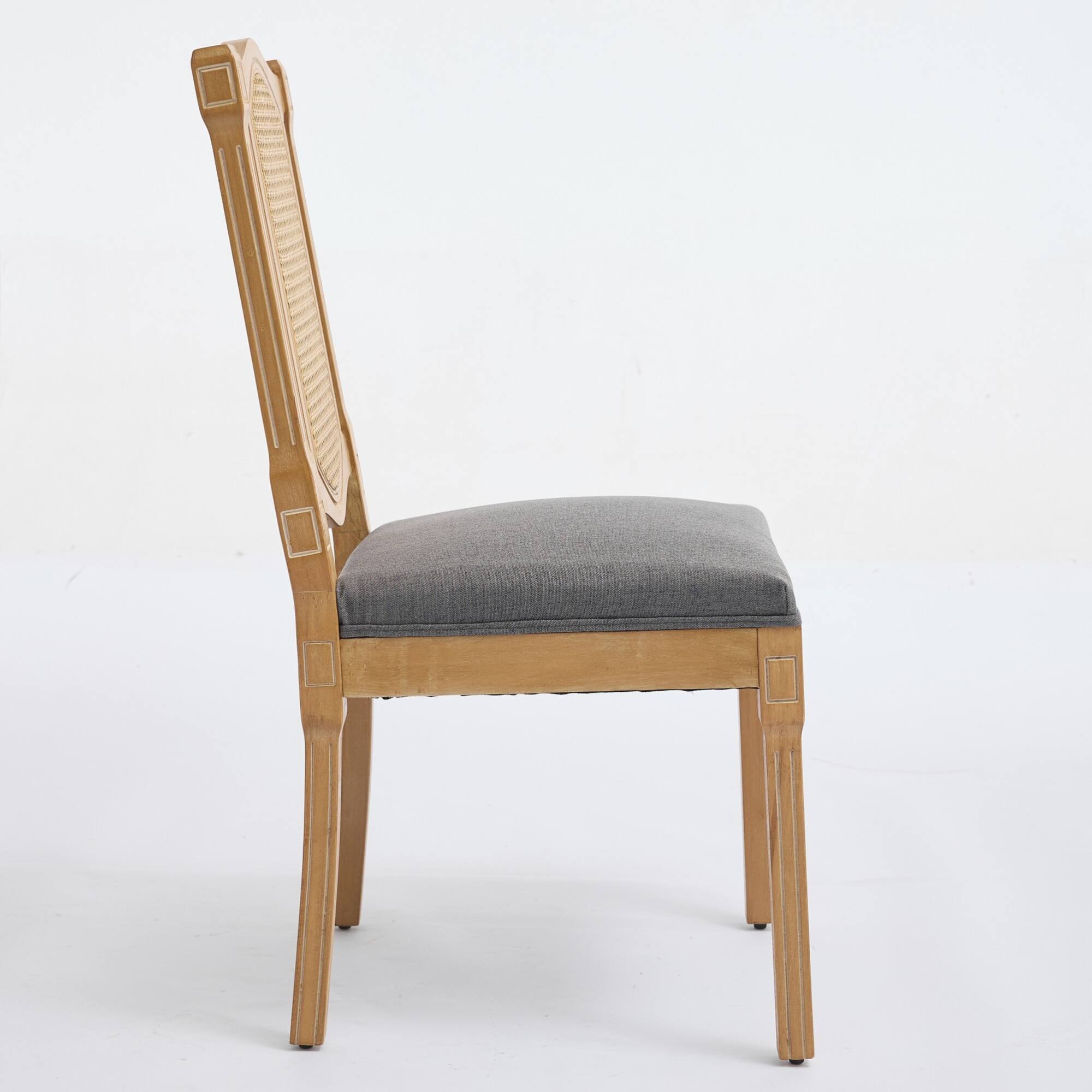 Alt View 1. GOODSILO - Solid Wood Rattan-Back Dining Chairs with Linen Cushion, Set of 2 for Rustic and Natural Style Dining Rooms and Cafés - Gray.