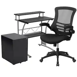 Emma + Oliver - Work From Home Kit-Computer Desk, Ergonomic Office Chair, Mobile Filing Cabinet - Black