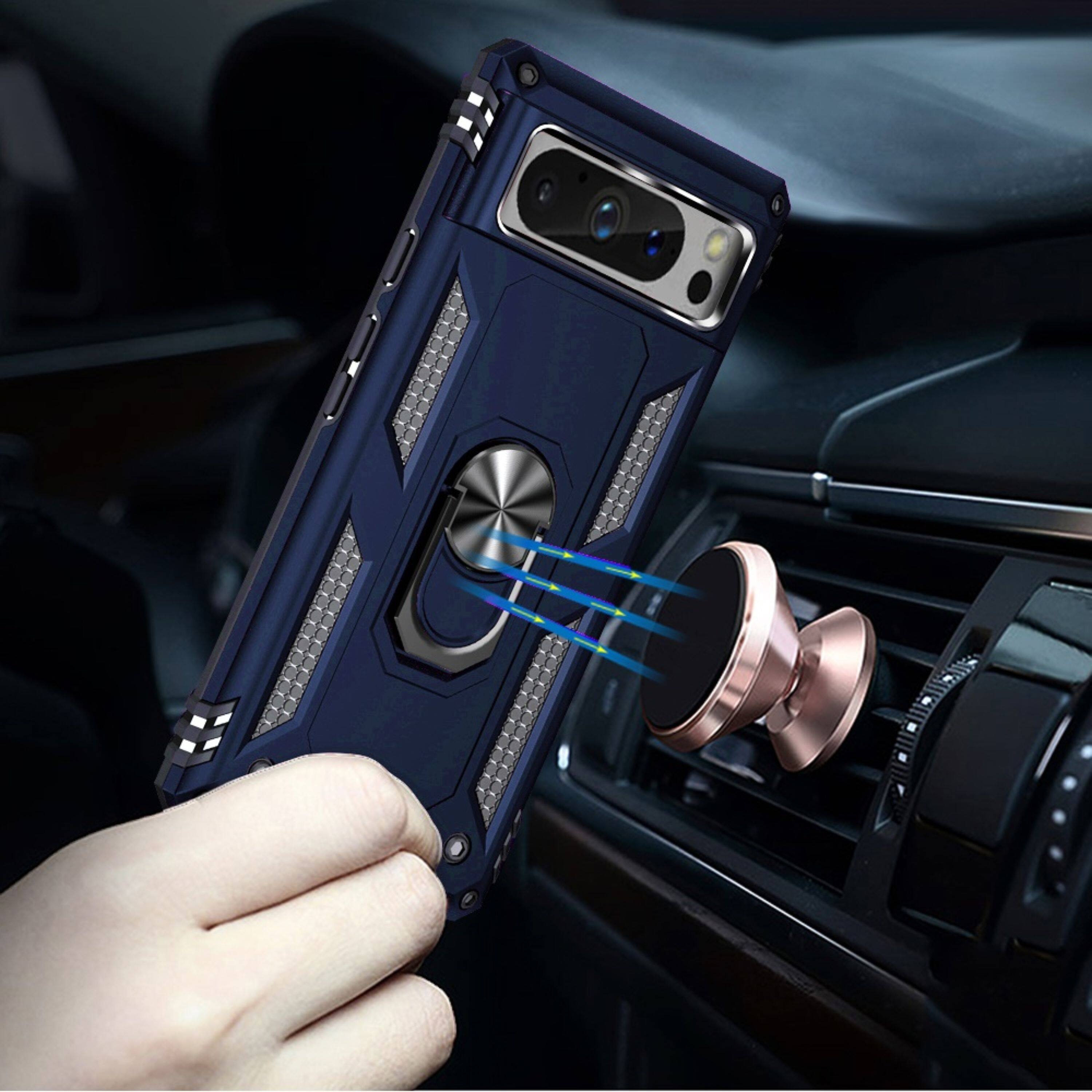 Angle. Kitcheniva - Premium Magnetic Ring Holder Kickstand Hybrid Case For Google Pixel 8 Pro Blue - Blue.