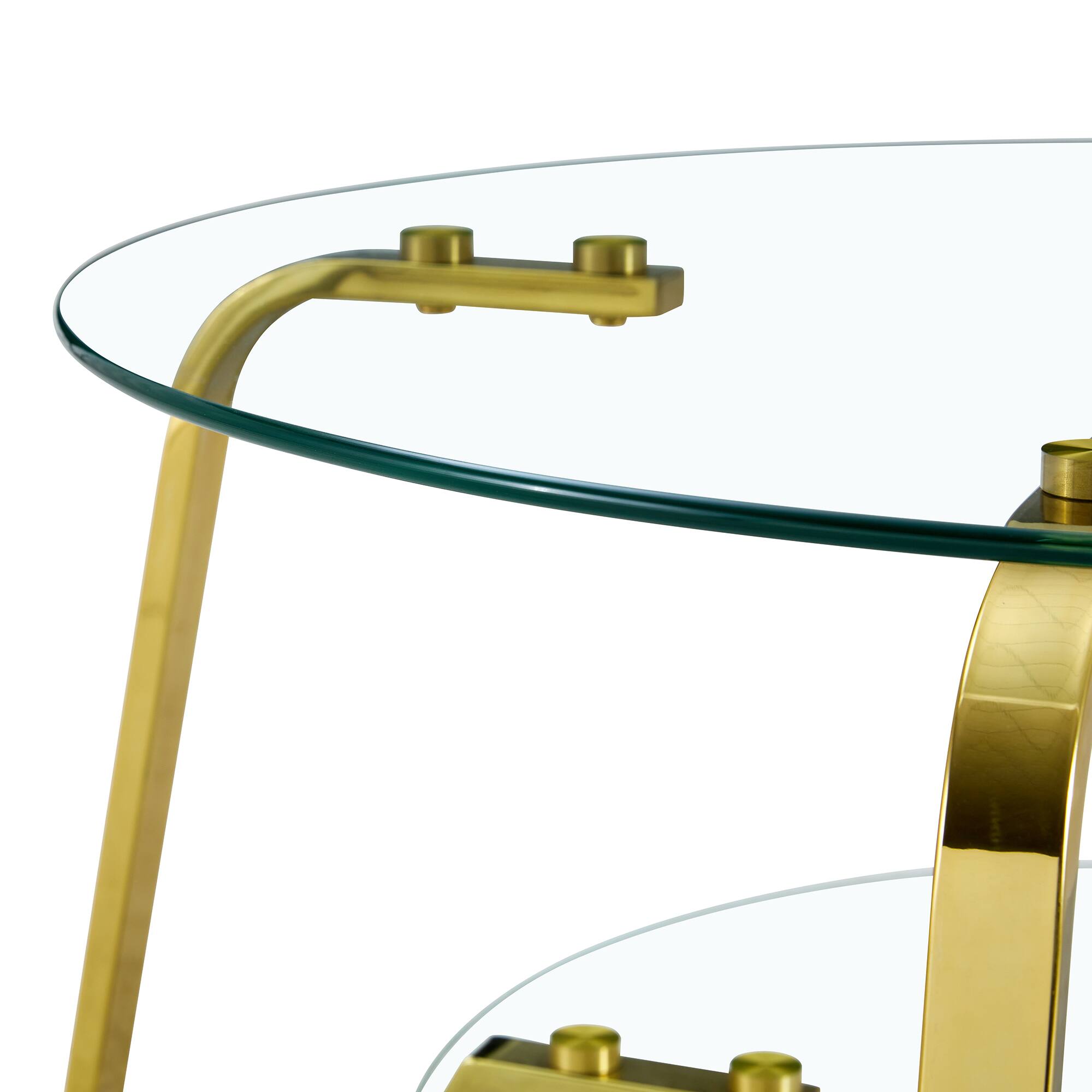 Alt View 7. Loheer - Loheer- Tempered Glass Coffee Table Double Tier Metal Frame Center Table for Living Room 2.6x2.6x1.5 ft - Gold.