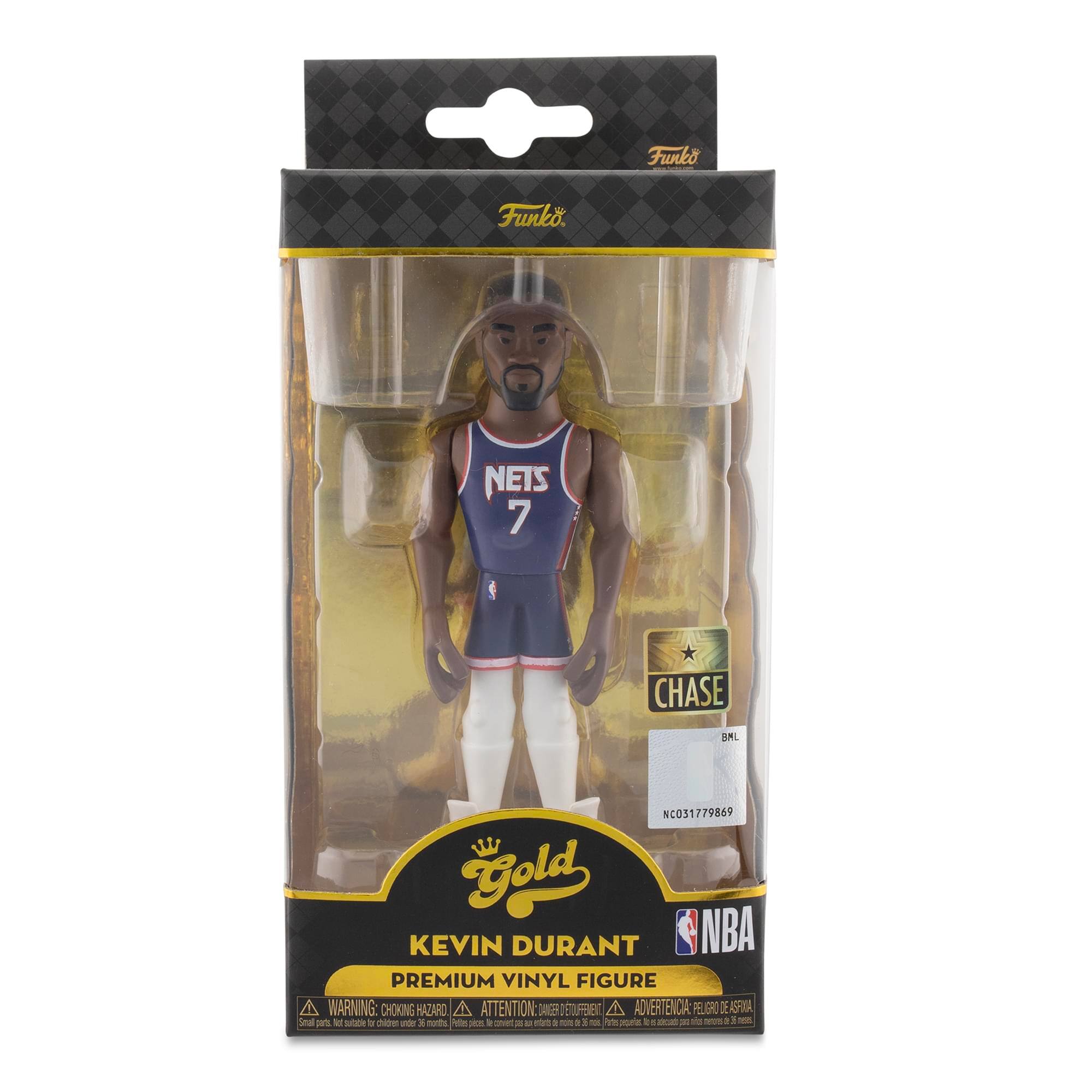 Funko  
NETS 7  
CHASE  
NC031779869  

Gold  
KEVIN DURANT  
PREMIUM VINYL FIGURE  

NBA  

WARNING: CHOKING HAZARD - Small parts. Not for children under 3 years.  
ATTENTION: PELIGRO DE AHOGO - Piezas pequeñas. No es adecuado para niños menores de 3 años.  
ADVERTENCIA: PEUGE DE SOUFFOCATION - Petits éléments. Ne convient pas aux enfants de moins de 3 ans.