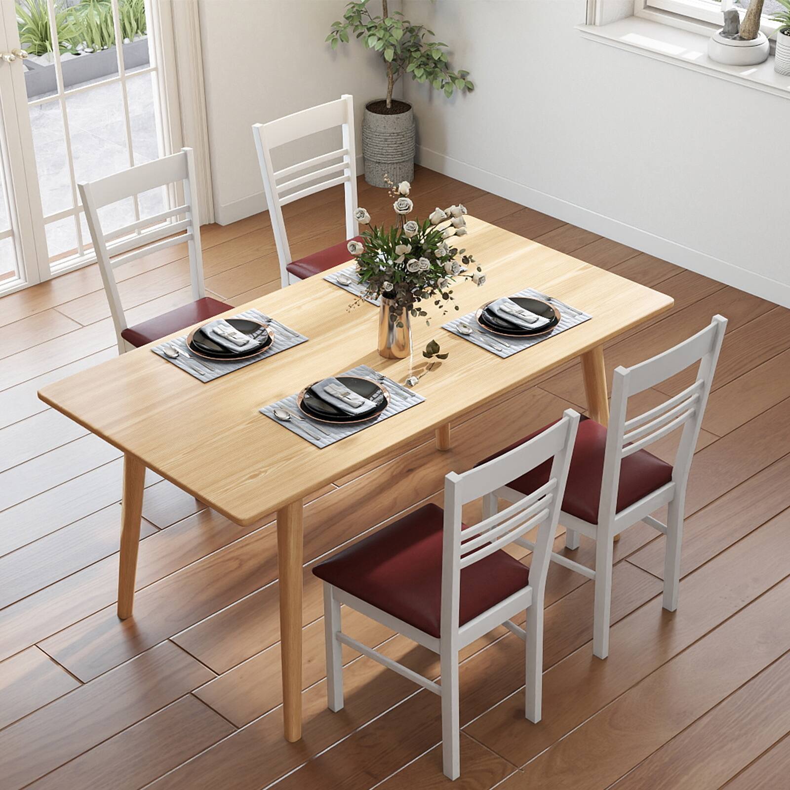 Alt View 8. Gymax - Gymax Wood Dining Chairs Set of 2 w/Rubber Wood Frame Padded Seat & Slatted Backrest White - White.