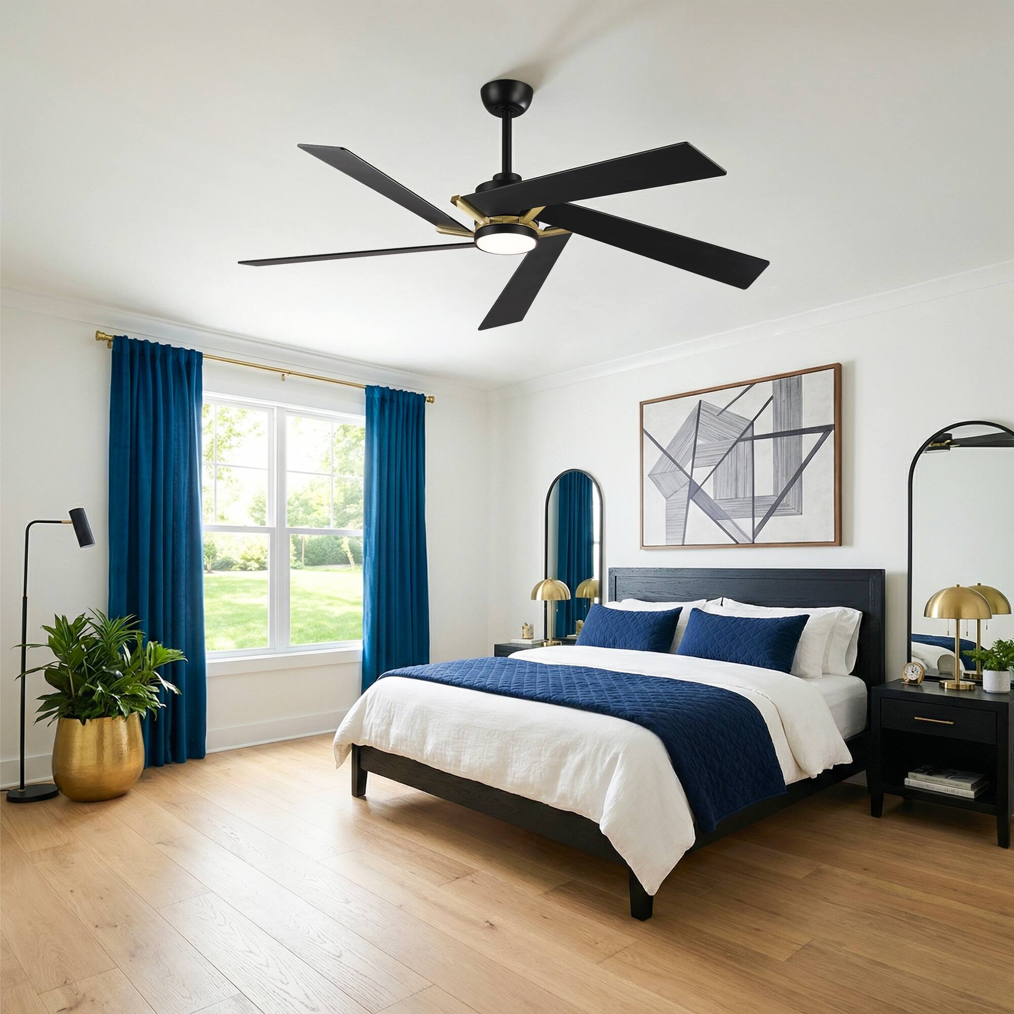 Back. Parrot Uncle - 60" Modern Gold LED Ceiling Fan with Remote Control and Reversible Blades - Gold.