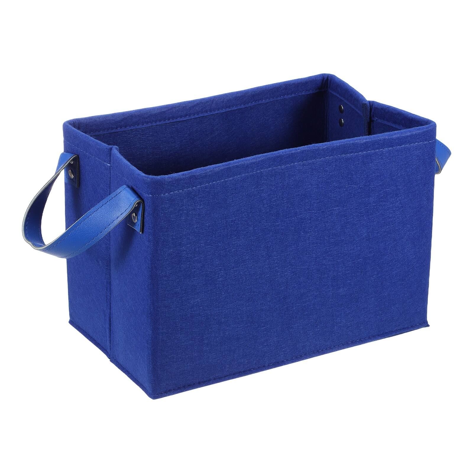 Unique Bargains - Felt Storage Basket, 13x9x8 Inch Collapsible with PU Handle Foldable Blanket Basket for Closet Laundry - Blue