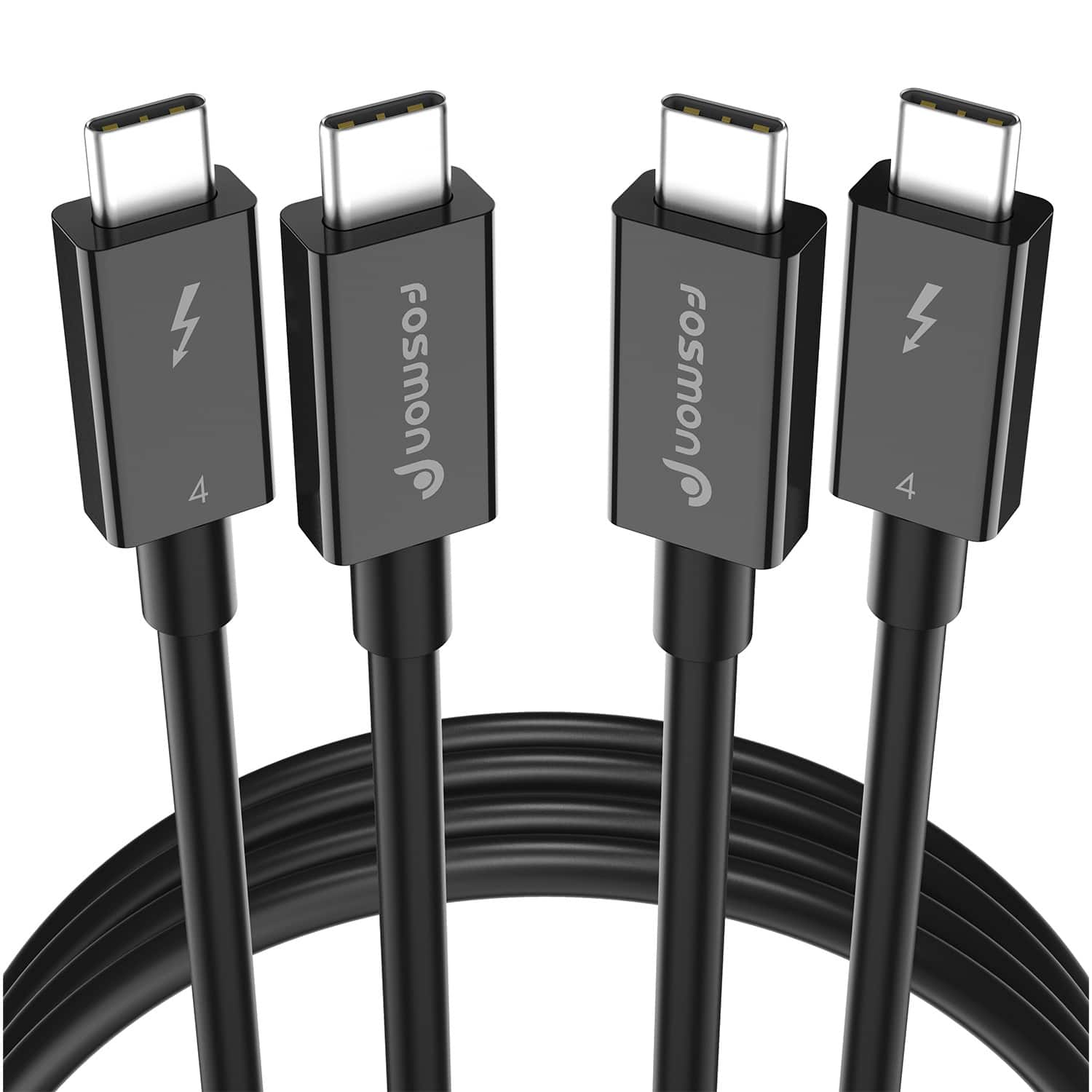 Fosmon - 2 Pack Intel Certified Thunderbolt 4 Cable 1m/3.3ft, USB-C Thunderbolt Cable, 40Gbps Support 8K Display 100W Charging - Black