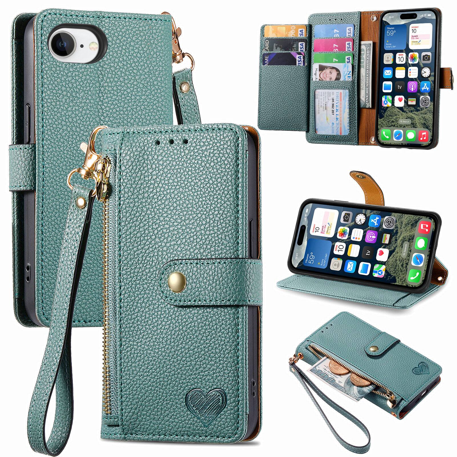 Dteck Zipper Wallet Folio Case for Apple iPhone 17e/16e with Lanyard ...