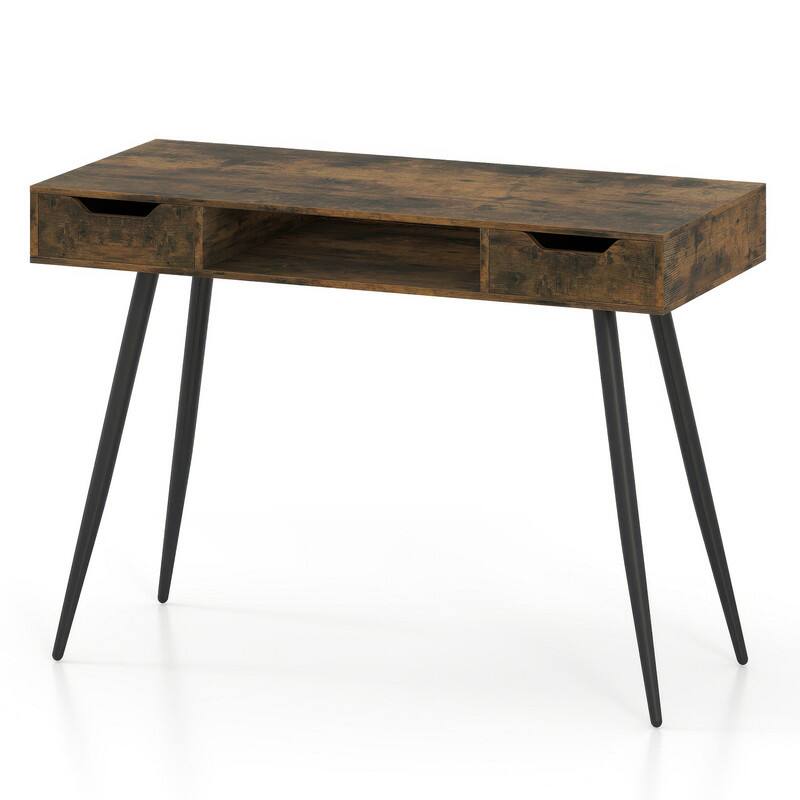 Alt View 4. WELLFOR - 42.5 " Small Computer Desk with Drawers, Modern PC Laptop Table Computer Study Writing Workstation for Small Spaces - Rustic Brown.